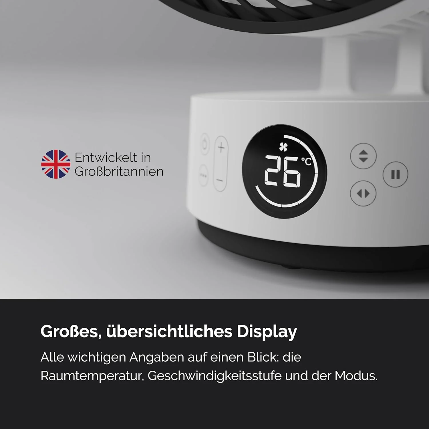 MEACO MeacoFan Stilvolle Tafelventilator - 10-inch luchtverplaatser met 12 snelheden - Horizontale en verticale oscillatie - 3 oscillatiegebieden - Ultrastille, op afstand bediende koeling, Zwart