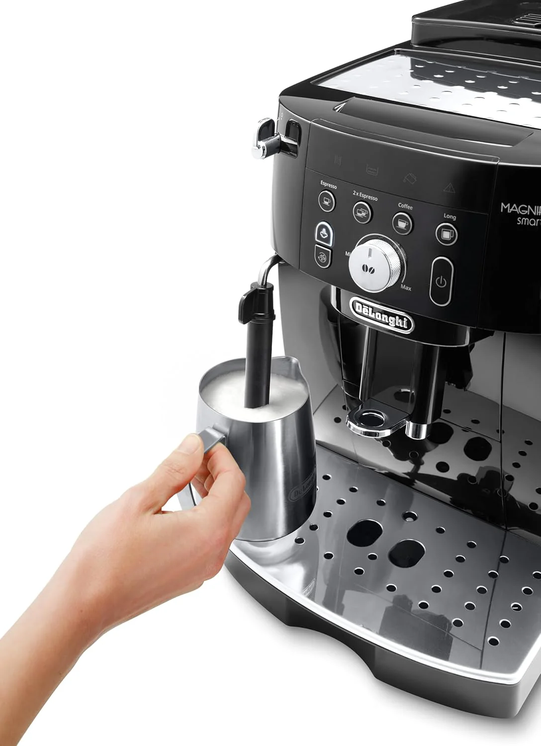 De'Longhi Magnifica Start ECAM222.20.B, volautomatisch koffiezetapparaat met melkopschuimmondstuk, voor cappuccino, met directe espressokeuzetoets en 2x espressostand, 13-traps conische molen, 1450 W, zwart