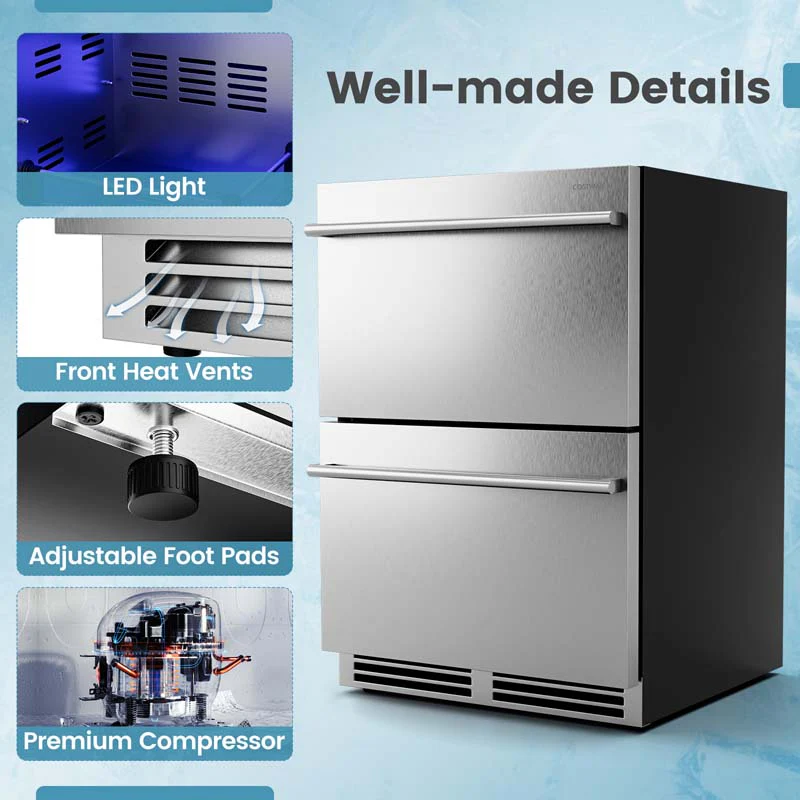 Eletriclife 24 Inch Under Counter Dual Drawer Fridge with 37�H-64�H Temperature Range
