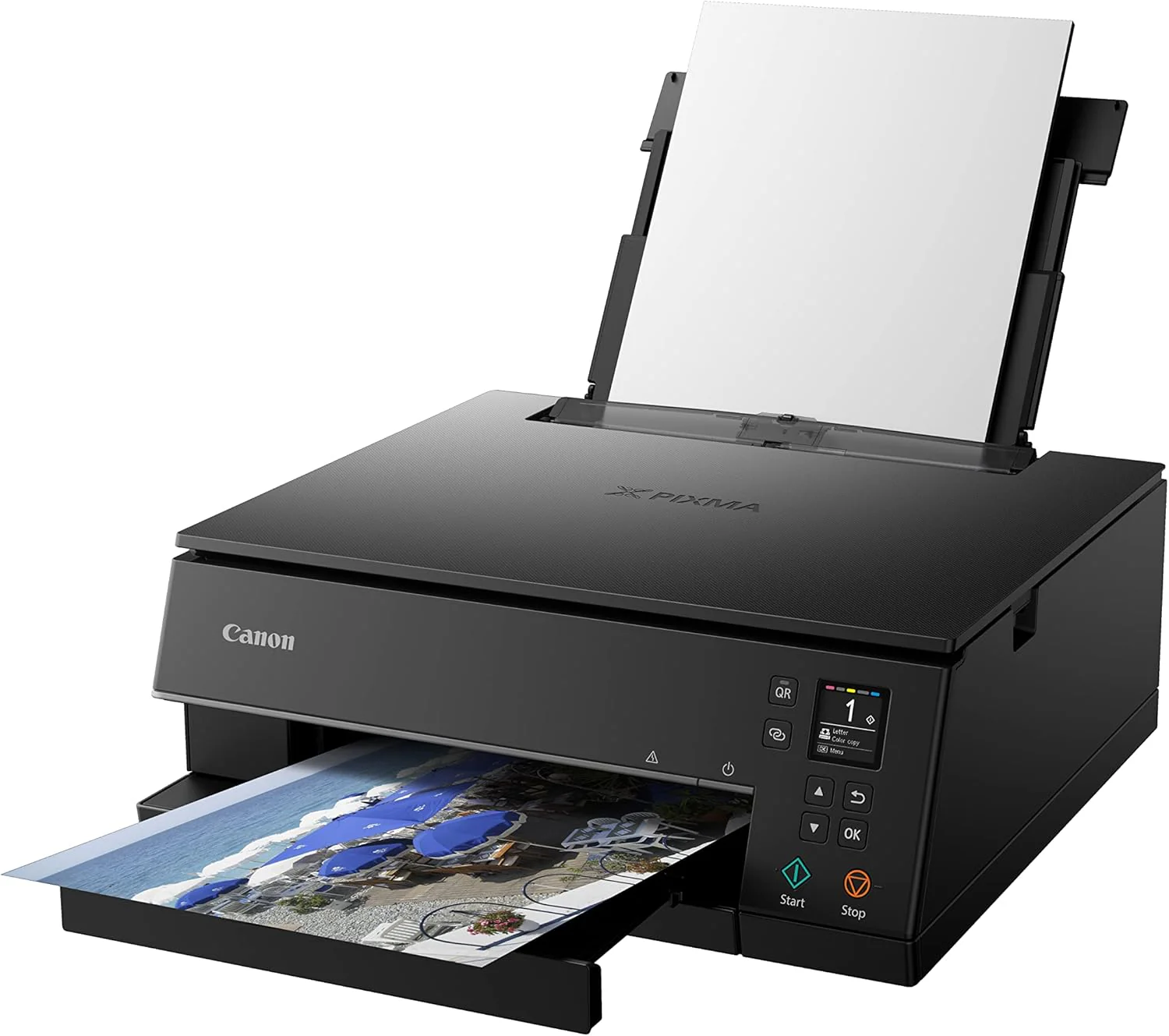 Canon PIXMA TS6350a printer, kleureninkjet multifunctioneel apparaat DIN A4 (fotoprinter, scanner, kopieerapparaat, OLED, 4.800x1.200 dpi, USB, WLAN, 5 afzonderlijke inkten, dubbelzijdig afdrukken, 2 papierladen), zwart