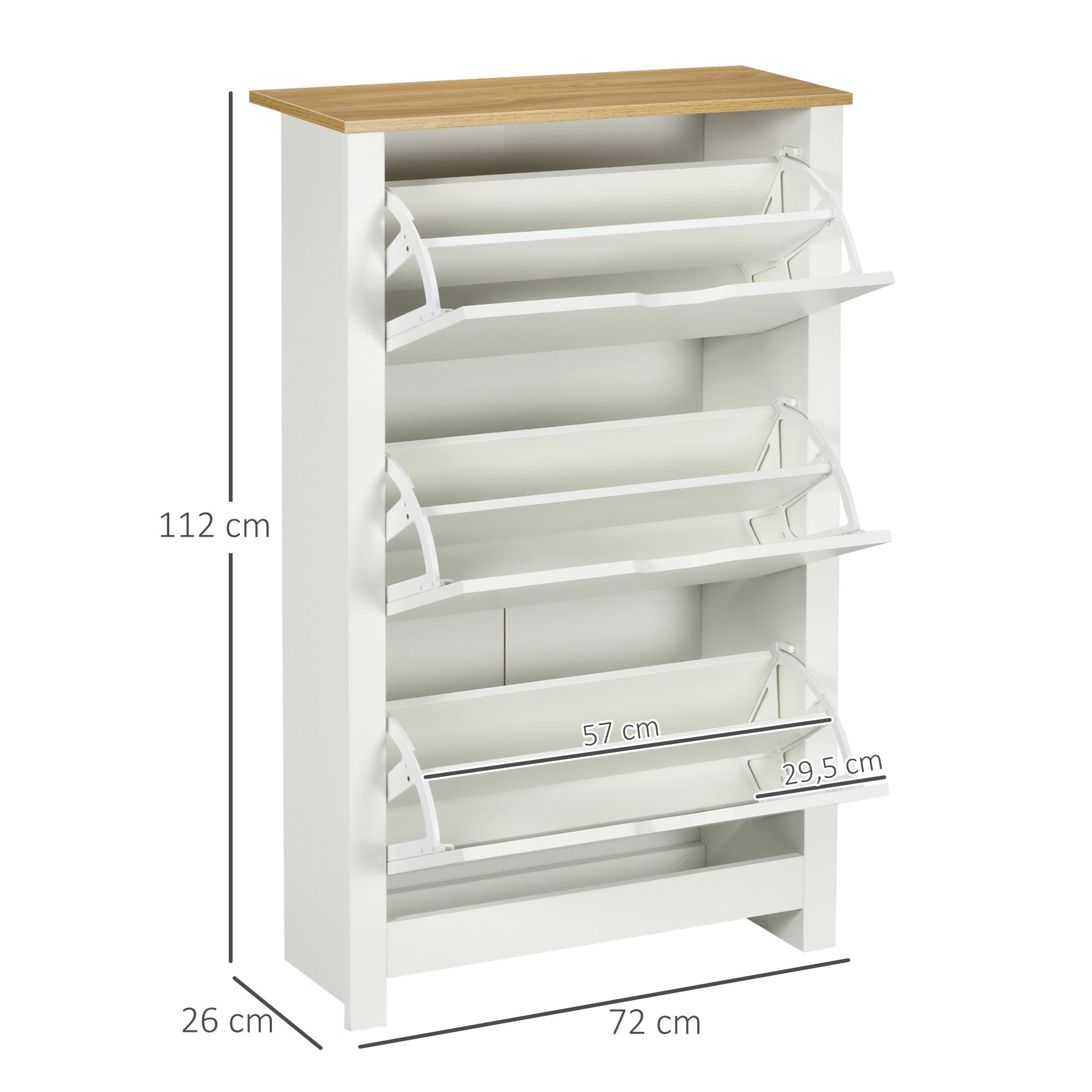 Schoenenkast Schoenenrek Schoenenopslag, 3 vakken, 18 paar schoenen, 72 cm x 26 cm x 112 cm, Wit + Bruin