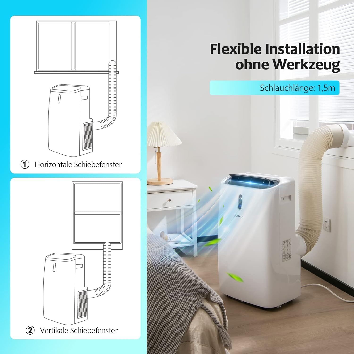 GOPLUS 16000 BTU Klimaanlage mit Abluftschlauch, 5 in 1 mobiles Klimagerät: Kühlen, Heizen, Entfeuchten, Belüften, Schlafmodus | für Raumgröße bis 30㎡ | 24H-Timer | App/Fernbedienung (16000 BTU)