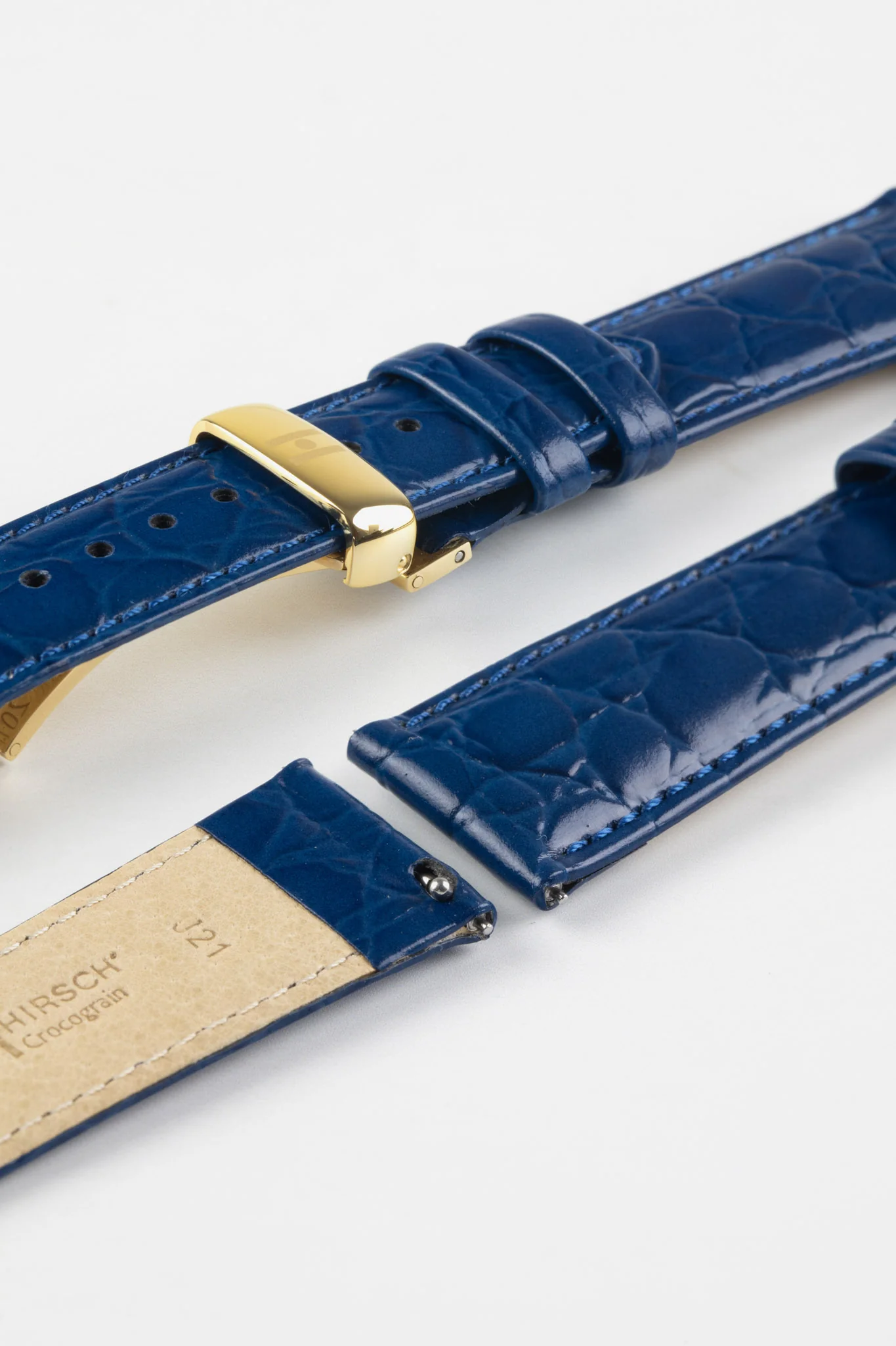 Hirsch CROCOGRAIN Crocodile Embossed Leather Watch Strap in MIDNIGHT BLUE