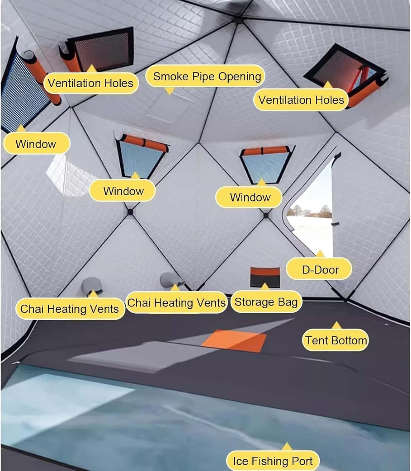 Generisch Tragbares Zelt for Eisangeln, Pop-Up-Aufbau for Eisangelzelt, Pop-Up-Unterstand, for 5 bis 6 Personen, 10,8 x 10,8 Fuß mit Herdheber und Boden, for Winter und Camping.