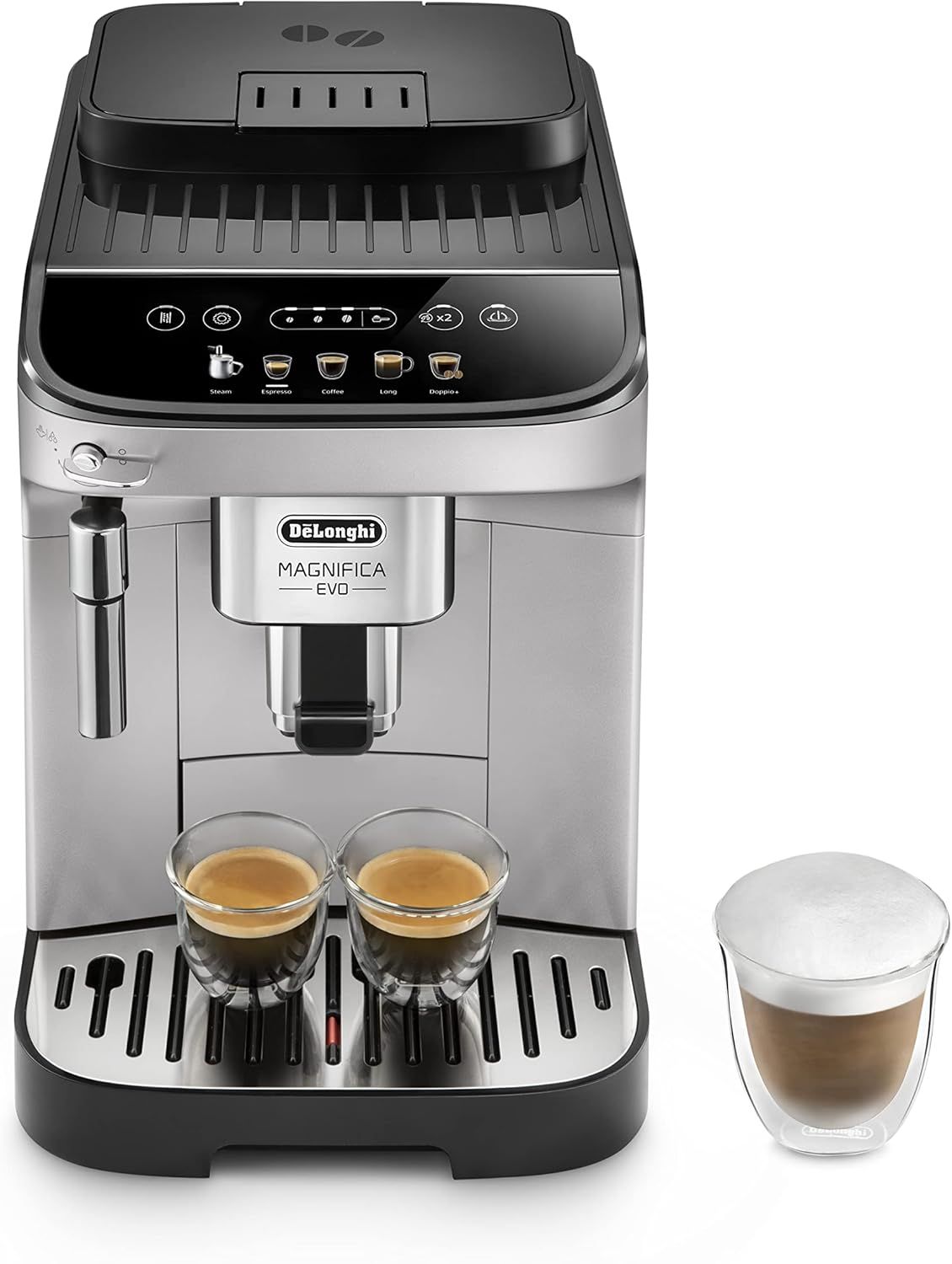 De'Longhi Magnifica Evo Fully Automatic Coffee Machine with 5 Custom Recipes, Silver & Black