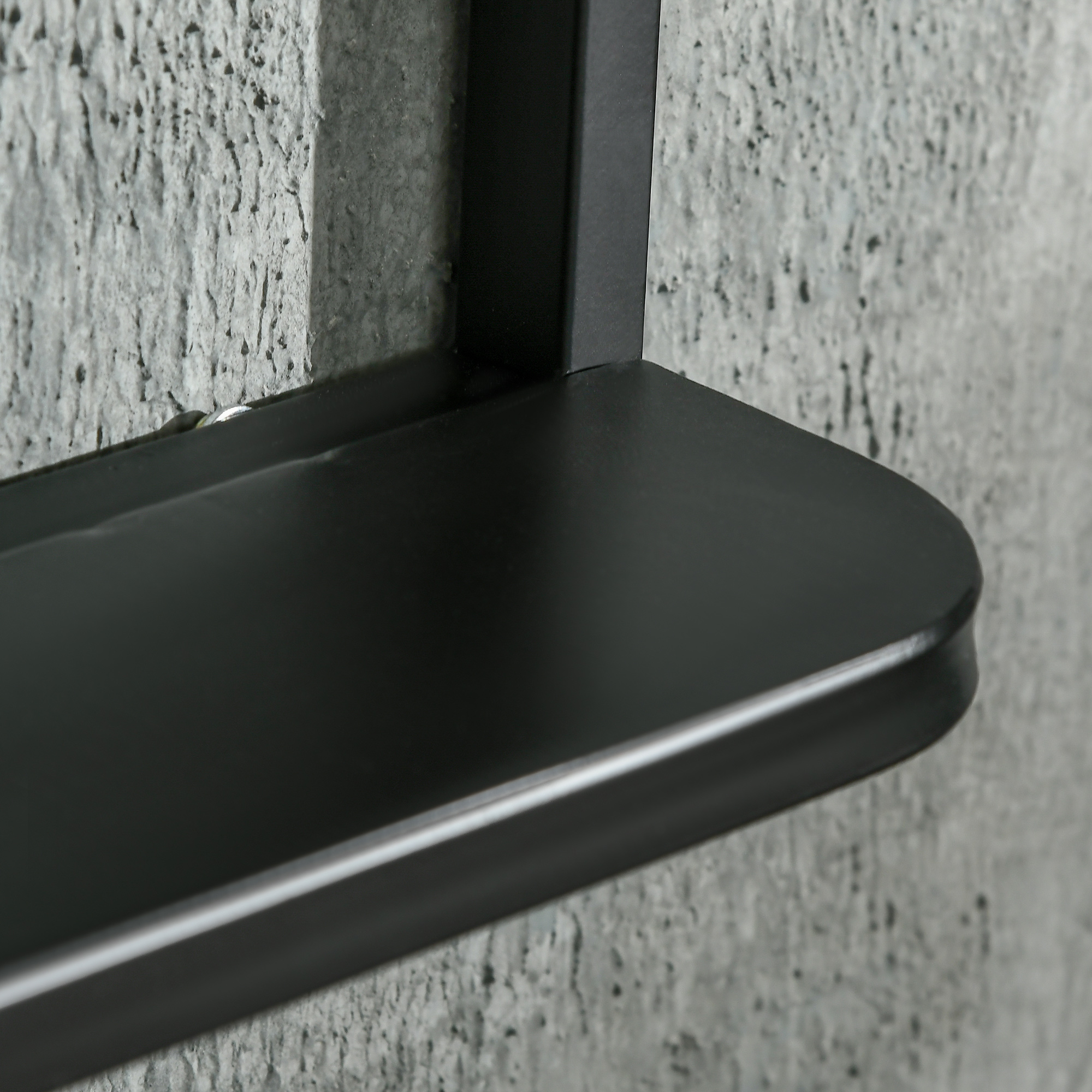 wandspiegel met metalen frame, afgeronde hoeken, 1 plank 70 cm x 10,2 cm x 50 cm zwart + zilver