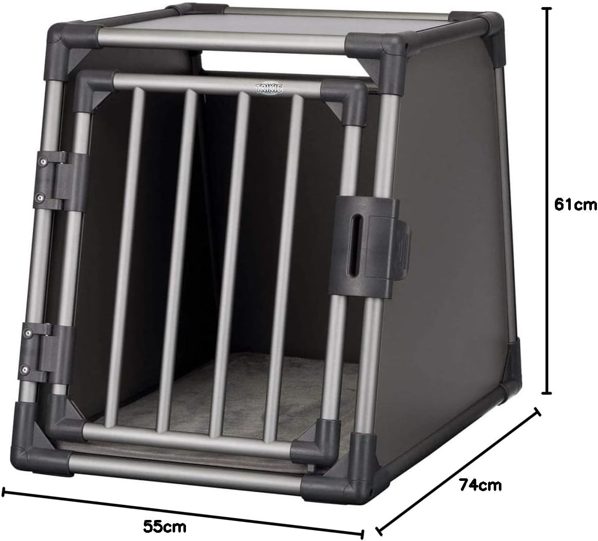 TRIXIE Hunde-Transportbox, Aluminium, L: 92 x 64 x 78 cm, grafit, rutschfste Liegematte, Klettleiste am Boden, Sicherheitsverschluss, stabil und geruscharm, hochgeschlossene Wnde - 39338