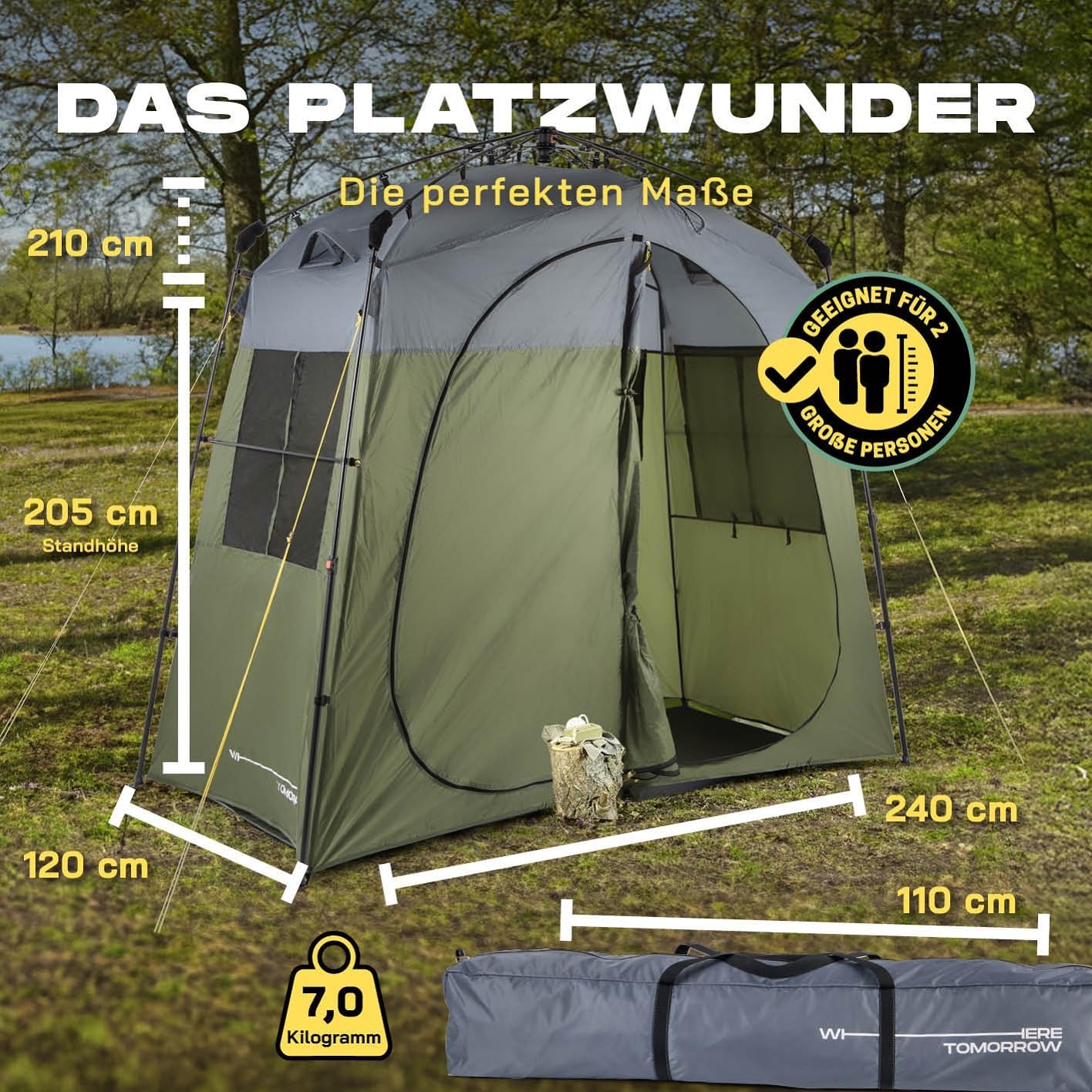 LUMALAND Premium Duschzelt | Toilettenzelt für Indoor & Outdoor | Mobiles Umkleidezelt & Lagerzelt | Zelt für Tierfotografie | Ideal zum Campen, Festival & zum Angeln | Wasserdicht & Windfest