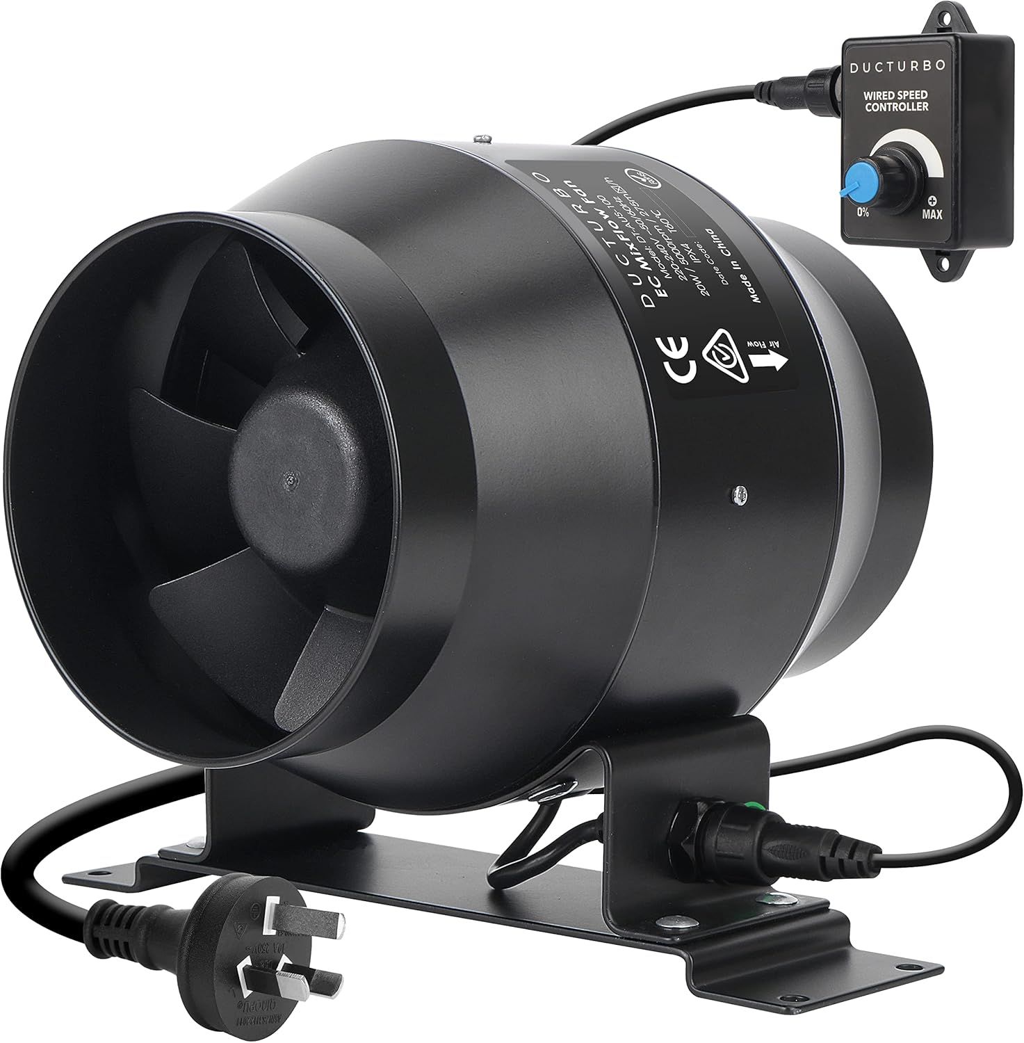 DUCTURBO 4'' Inline Ventilation Fan, 160 CFM Adjustable Speed Exhaust for Heating, Cooling, Grow Tents