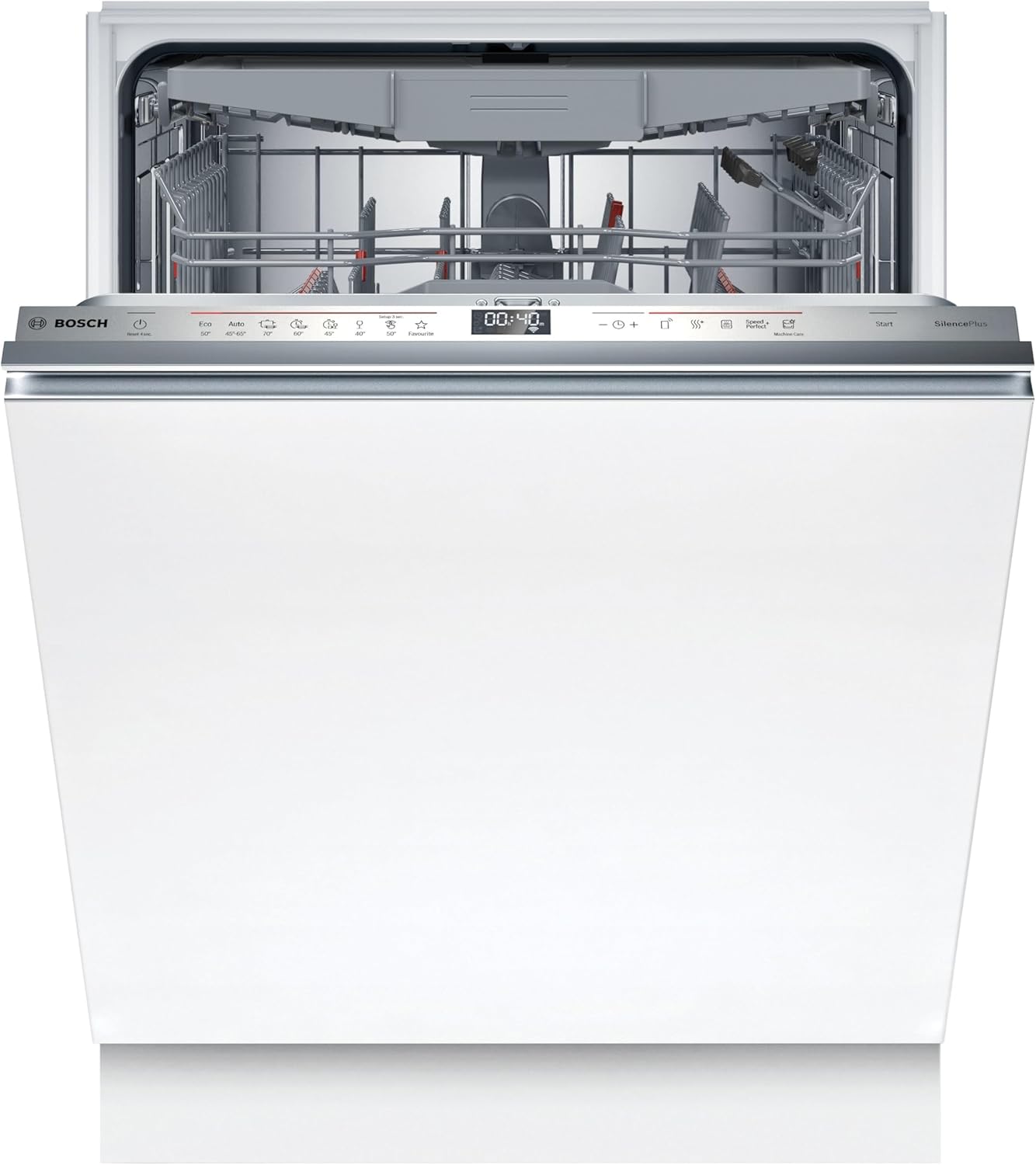 Bosch SMU4ETS08E, Serie 4, Smarter Unterbau-Geschirrspüler 60 cm, Besteckkorb, Spülmaschine mit Programmassistent, besonders Leise, höhenverstellbarer Oberkorb, Automatische Türöffnung, Edelstahl