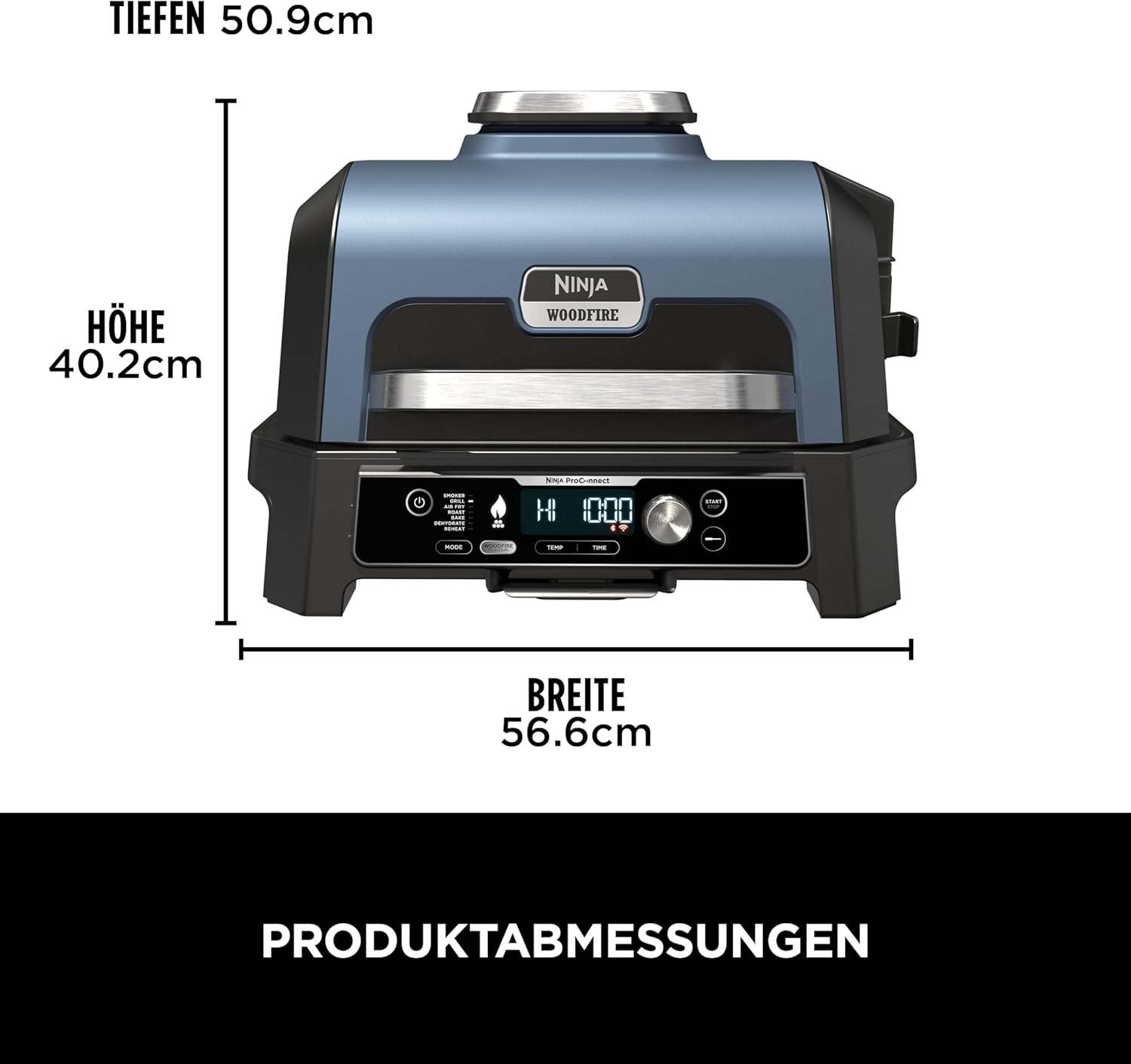 Ninja Woodfire Electric BBQ Grill & Smoker & Air Fryer, 7-in-1 Outdoor BBQ Grill, Air Fry, Smoke, Roast, Bake and more, Weather Resistant, Non-Stick, Portable, Electric, Grey/Black OG701EU