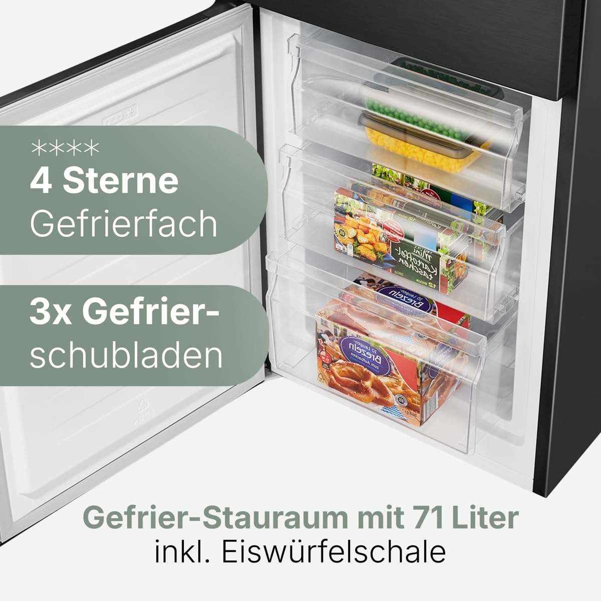 Bomann® Kühlschrank mit Gefrierfach | Energieklasse C | 180cm | Kühl Gefrierkombination leise 36 dB | 4 Ablagen & 3 Schubladen | Türanschlag wechselbar | 268L Kühlgefrierkombi | KG 7353 schwarz