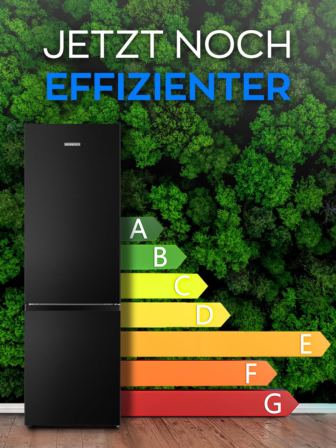 Heinrich´s Kühlgefrierkombination 269 Liter, Kühlvolumen 198L, Gefrierfach 71L,LED Beleuchtung,Kühlschrank Türanschlag wechselbar, leise 39dB,große Tiefkühlboxen, 7 Temperaturstufen, (inox-schwarz)
