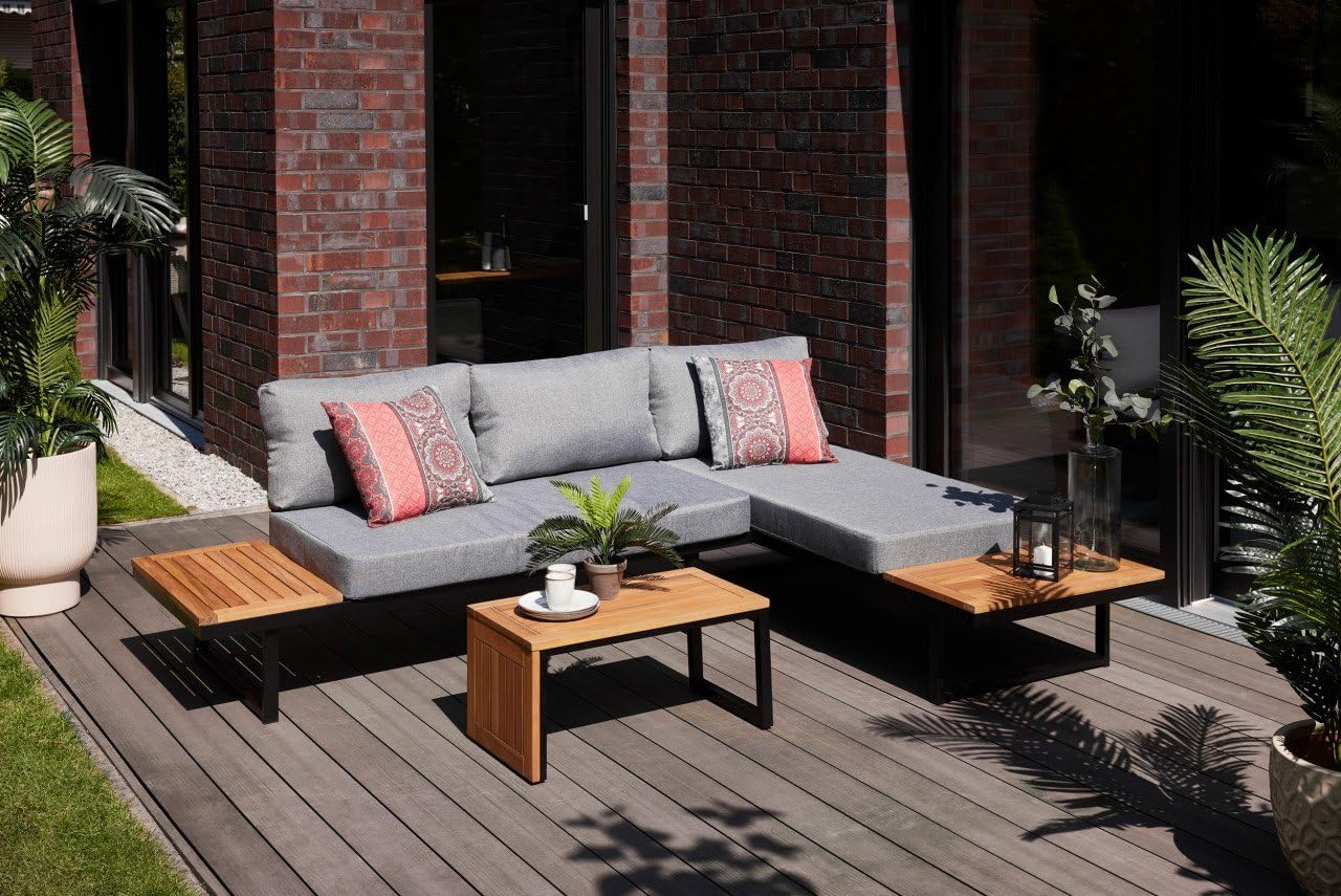 Primaster Gartenmöbel-Set Vulcano Holz/Aluminium Ecksofa Sitzgruppe Lounge Set