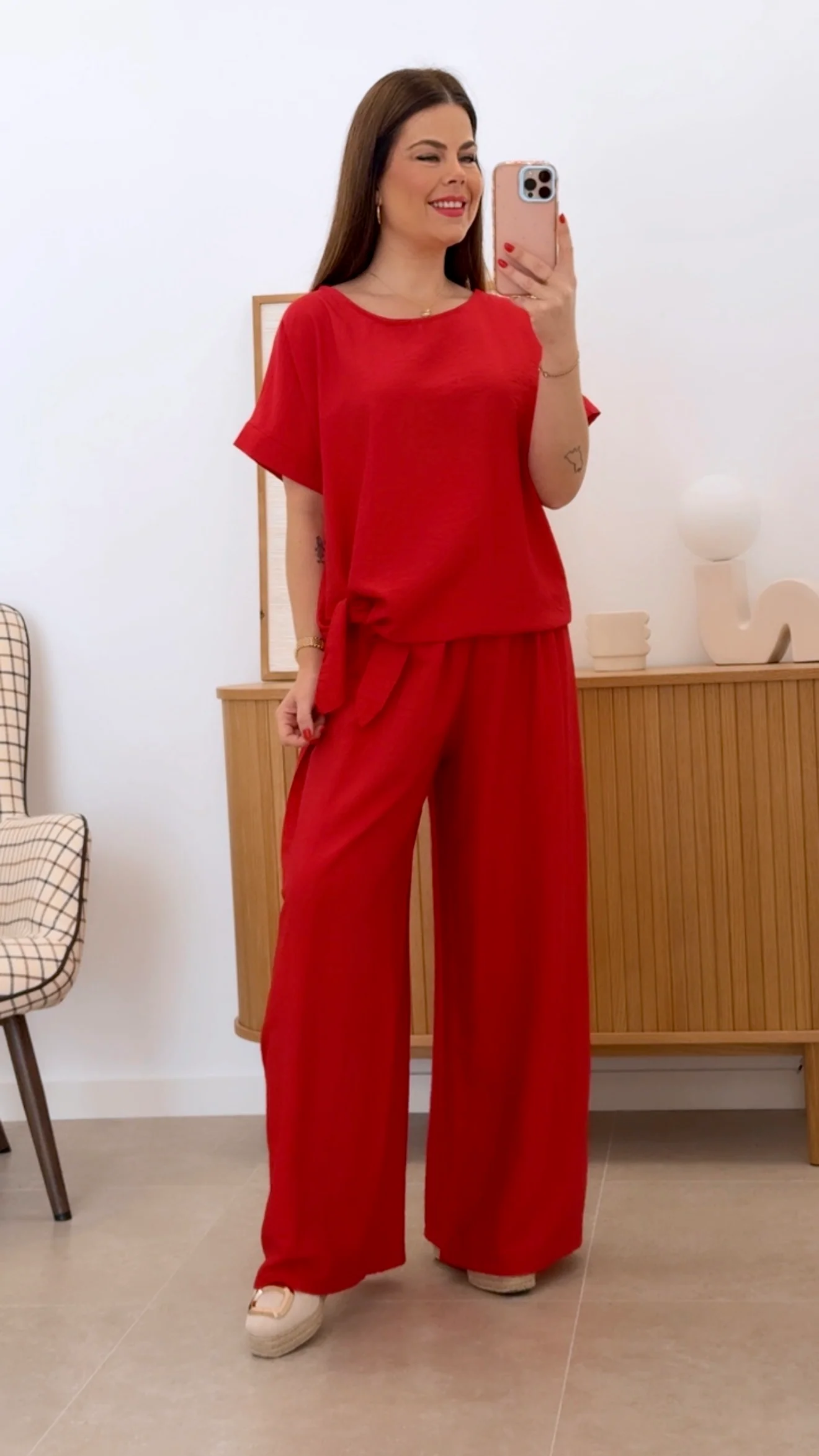 CONJUNTO LISO ANUDADO TOTAMONA en Talla Única Pantalón con Cintura Engomada y Camiseta de Manga Corta 85% Viscosa 15% Nylon Suave y Duradero Look Casual Cómodo
