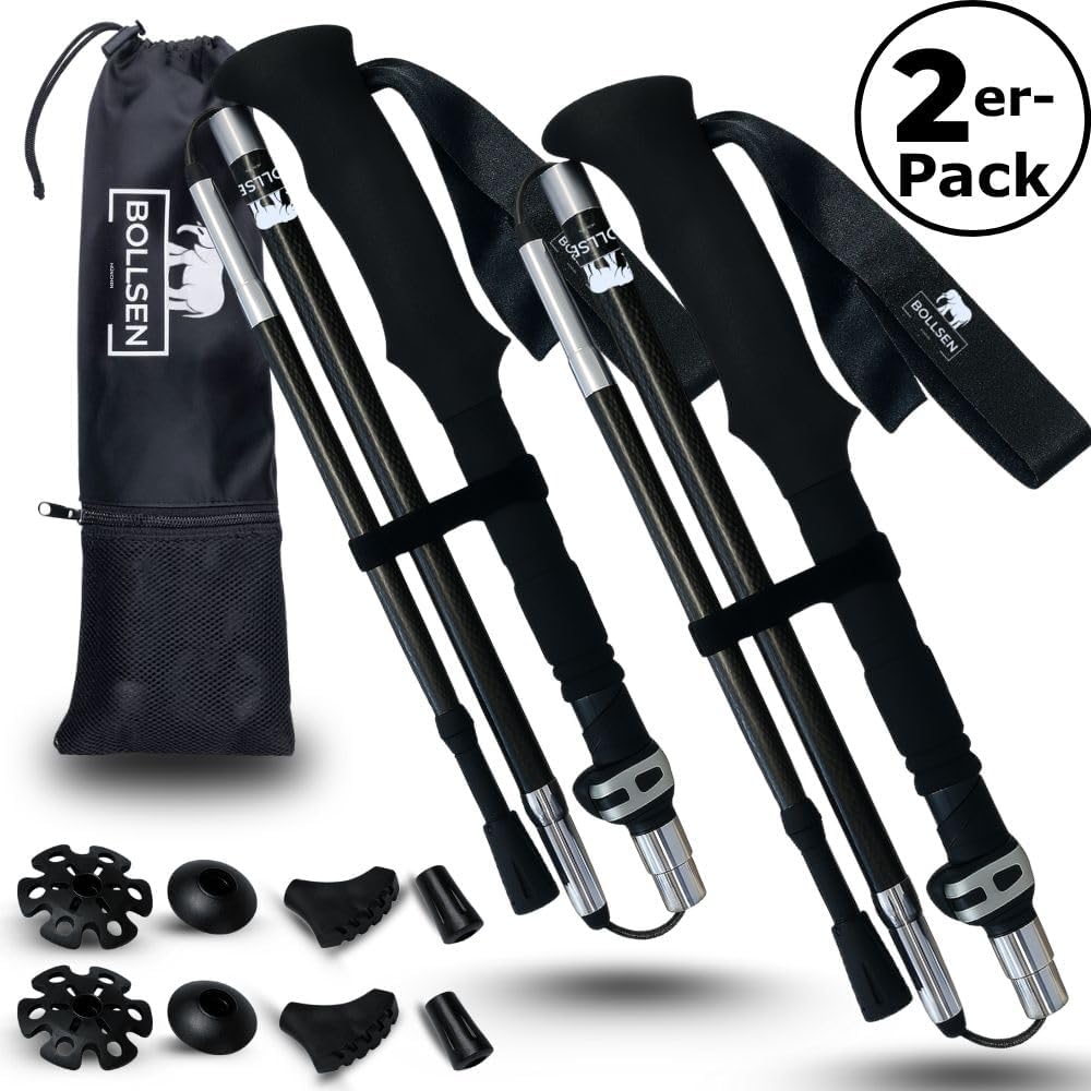 BOLLSEN 3K Carbon Extreme Wanderstöcke klappbar – Ultraleichte Carbon Trekkingstöcke, faltbar & höhenverstellbar – Professionelle, verstellbare Stöcke für Wandern, Trekking & Nordic Walking