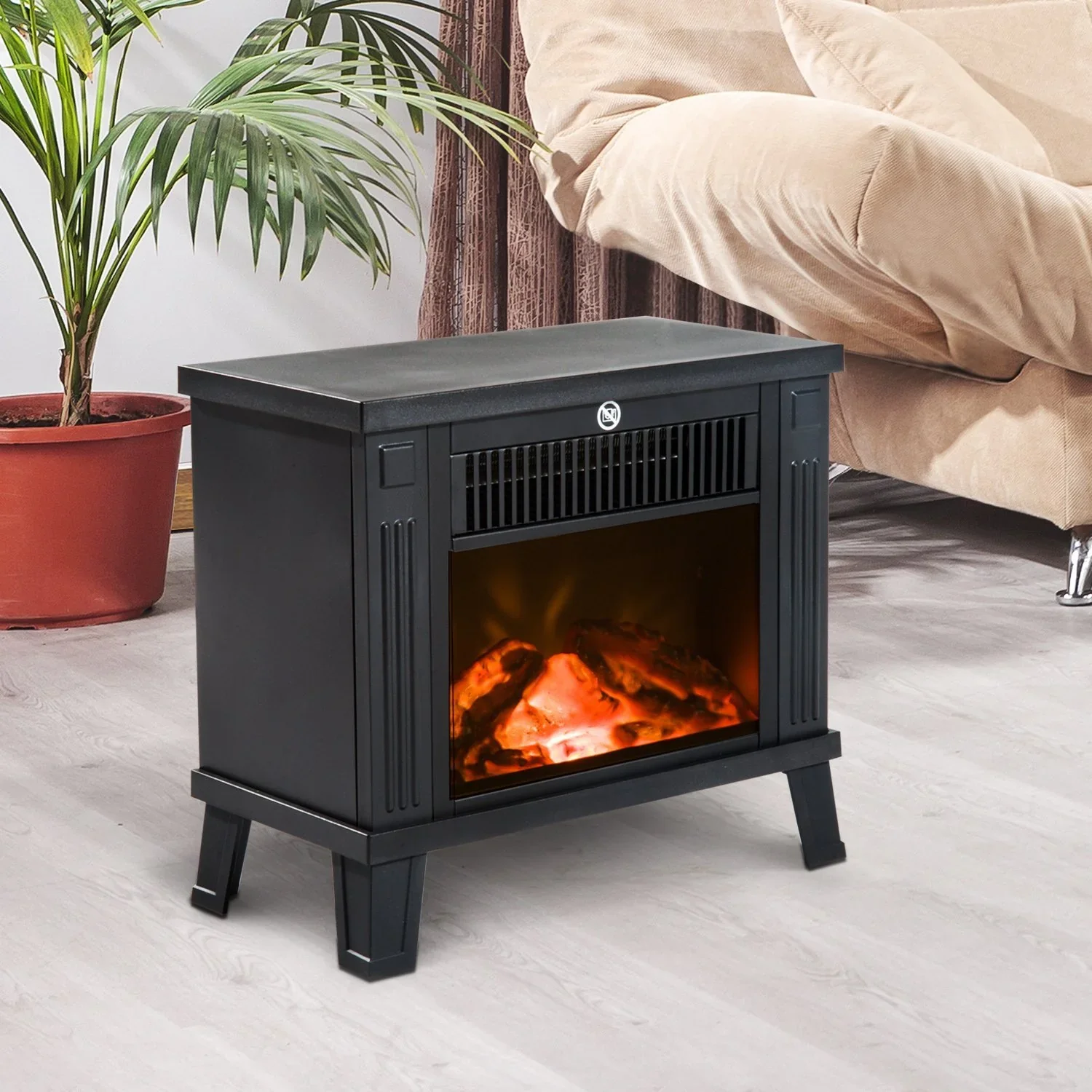 HOMCOM Elektrische sfeerhaard met vlameffect & 2 warmtestanden