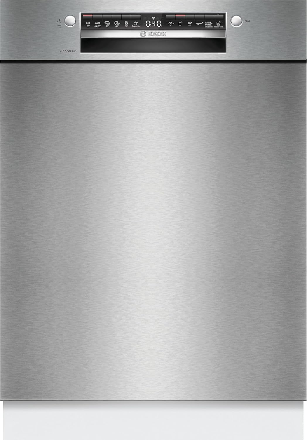 Bosch SMU4ETS08E, Serie 4, Smarter Unterbau-Geschirrspüler 60 cm, Besteckkorb, Spülmaschine mit Programmassistent, besonders Leise, höhenverstellbarer Oberkorb, Automatische Türöffnung, Edelstahl