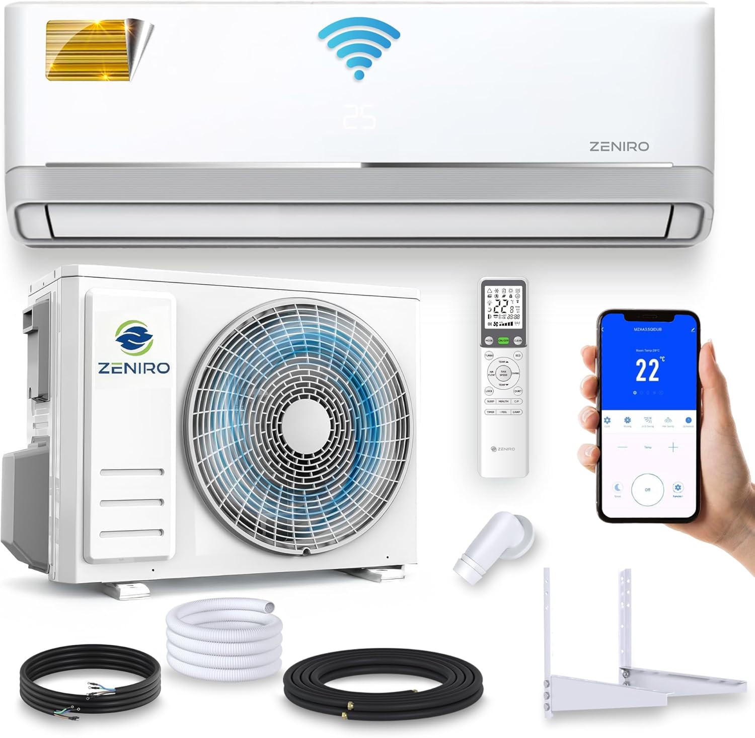Split Klimaanlage Klimagerät Set Air Conditioner mit Heizfunktion 24000 BTU 7,2kW A++ WiFi/App-Steuerung 4D AirFlow Auto Reinigung inkl. Montagematerial Vorgefüllt R32