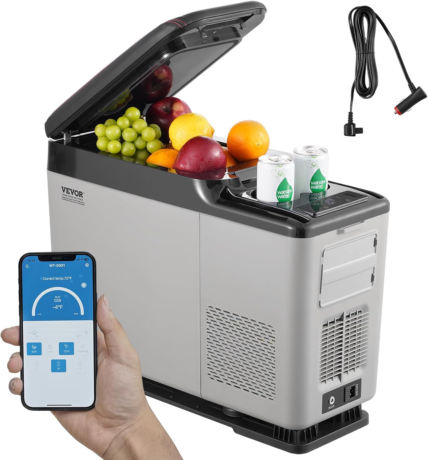 VEVOR Réfrigérateur Portable à Compression 15 L, Mini Frigo de Voiture 12/24 V CC et 100-240 V CA, Glacière à Zone Unique, -20 °C à 20 °C Température Réglable, pour Camion Bateau Maison Camping