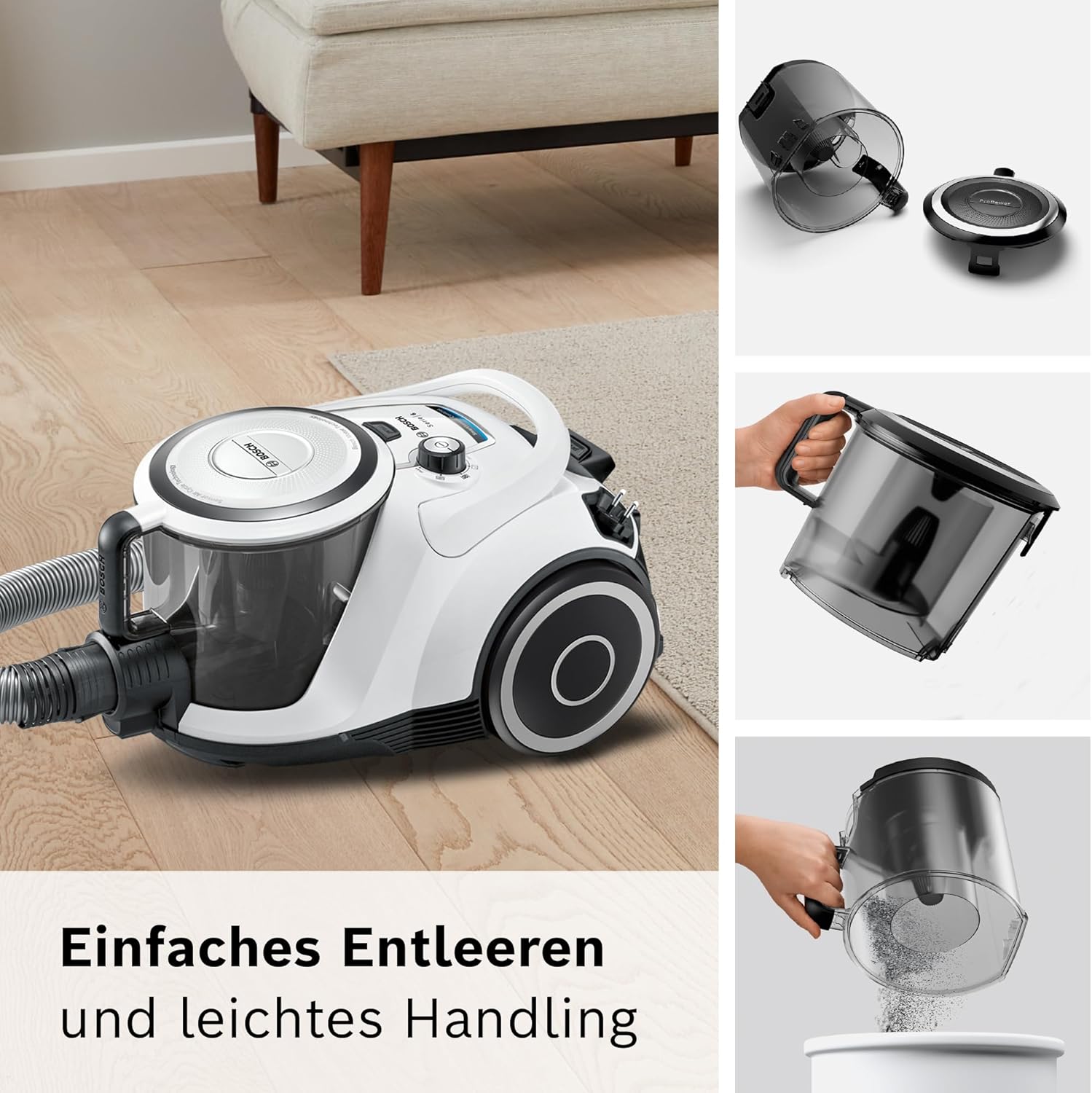 Bosch Staubsauger beutellos Serie 6 BGC41X36, Bodenstaubsauger, ideal für Allergiker, Hygiene-Filter, Bodendüse für Parkett, Teppich, Fliesen, Starke Saugleistung, leise, 700 W, blau