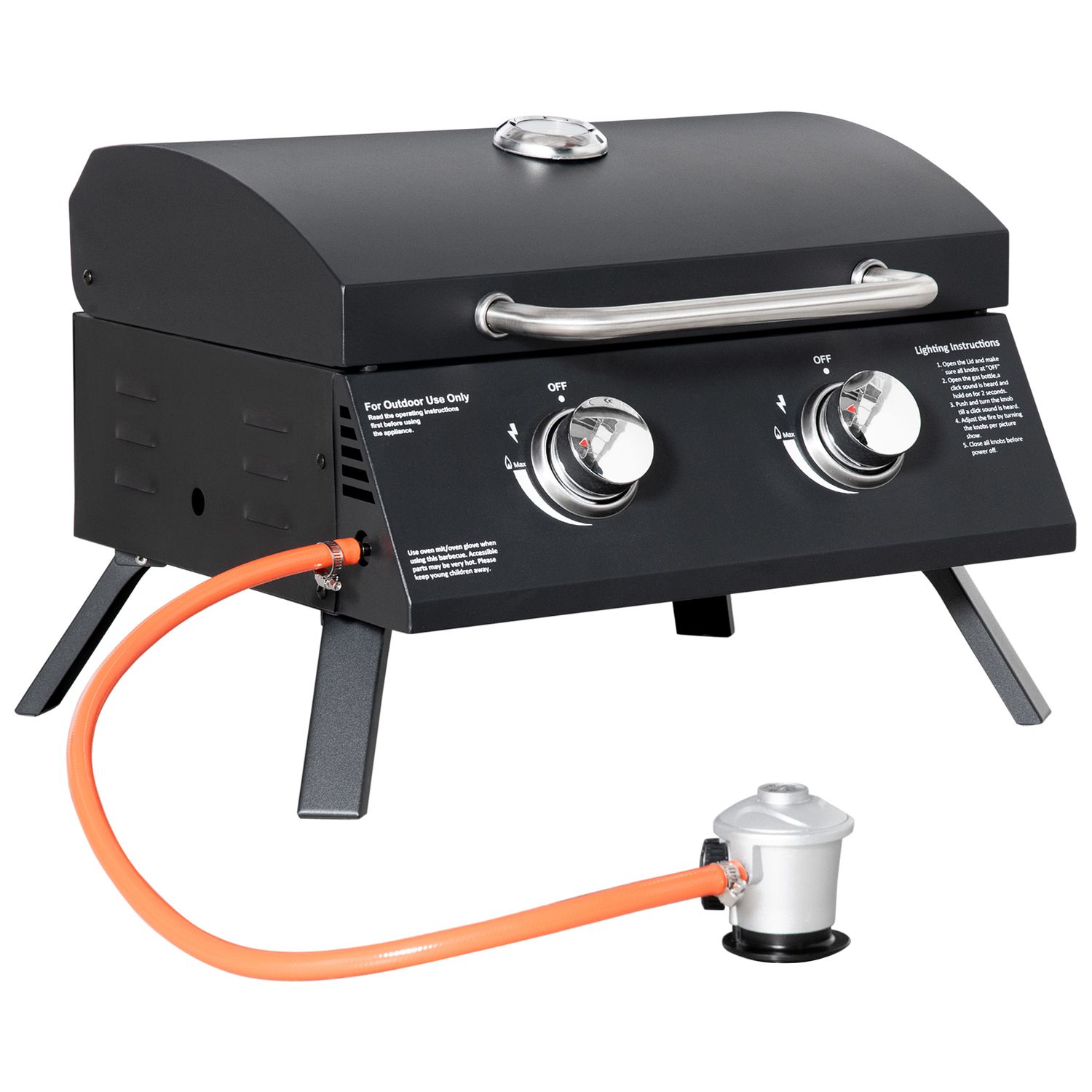 Grill gazowy stołowy ze stali węglowej 55x46,5x41 cm - outsunny.black