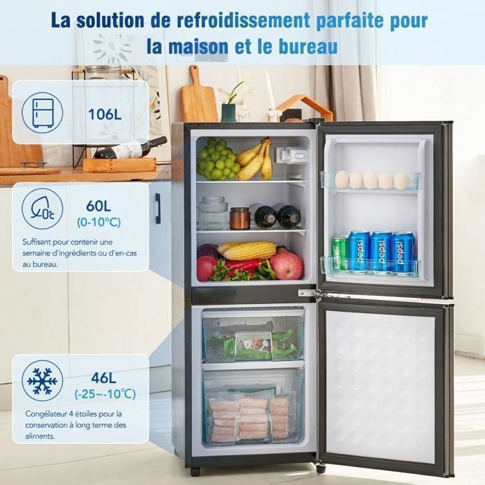 Mini réfrigérateur - Memkey - 76 L - 43,5 x 40 x 71,6 cm - Noir - LED, 6 L congélateur