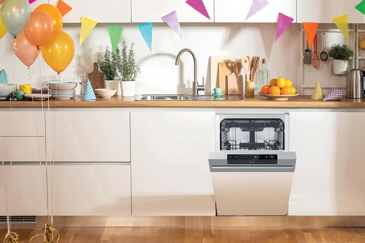 Gorenje GI 520 E15X Teilintegrierbarer Geschirrspüler / 45cm / 9 Maßgedecke / 5 Programme / 1h Reinigungsprogramm / höhenverstellbarer Oberkorb / vollständiger Überlaufschutz, Eingebaut, Edelstahl