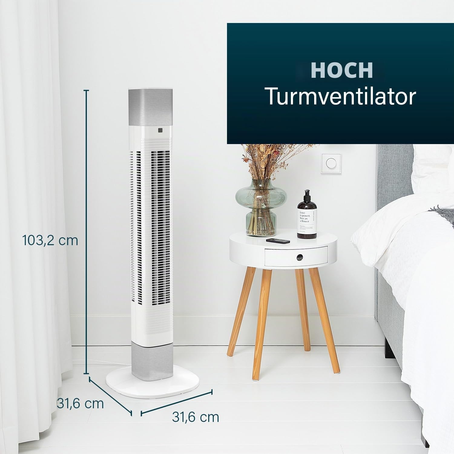 Princess Geräuscharmer Turmventilator - Höhe 103 cm - 3 Modi & 3 Geschwindigkeiten - Oszillation - Steuerbar per App