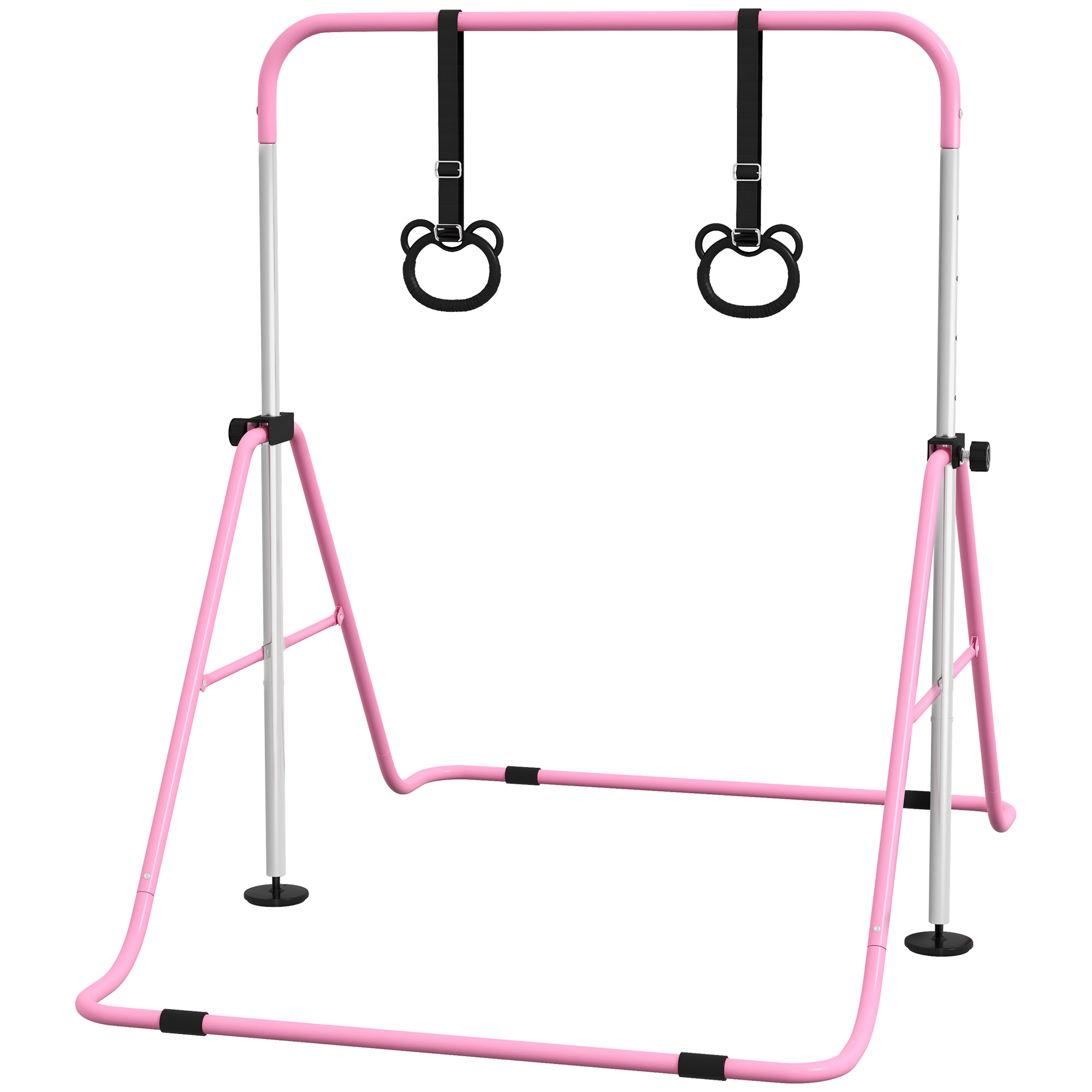 Kinderturnbar met Ringen, Hoogteverstelbaar, Opvouwbaar, Antislip, Stalen Frame, 148x105x88-128 cm, Roze