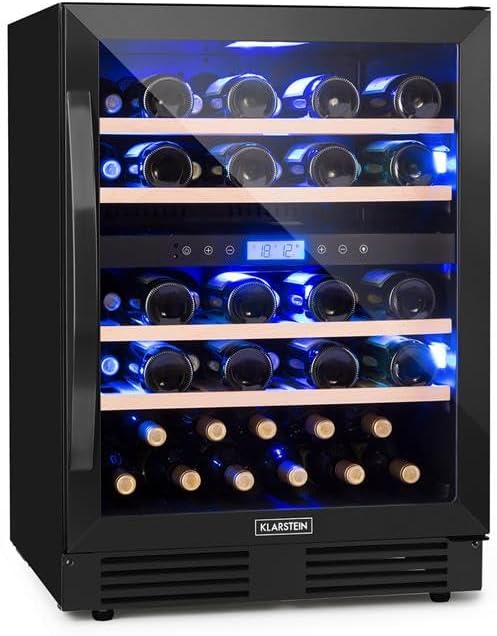 Klarstein Einbau-Weinkühlschrank, 2 Zonen Getränkekühlschrank Klein, Kleiner Weinschrank 129L, Wein-Kühlschrank Klein mit Glastür, Indoor/Outdoor Flaschenkühlschrank, Wine Fridge für 43 Flaschen