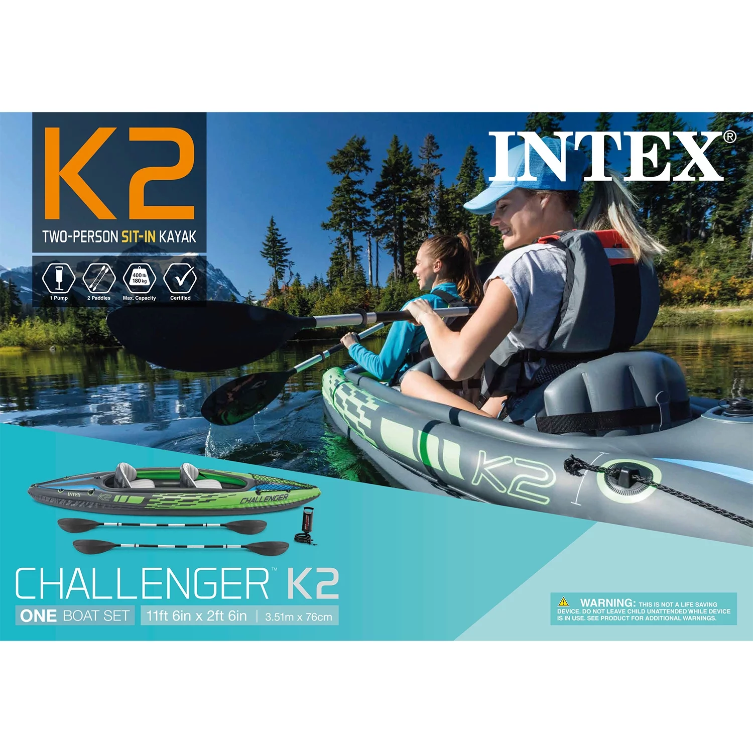 2025 Opblaasbare kajak Intex Challenger K2 met peddels en handpomp