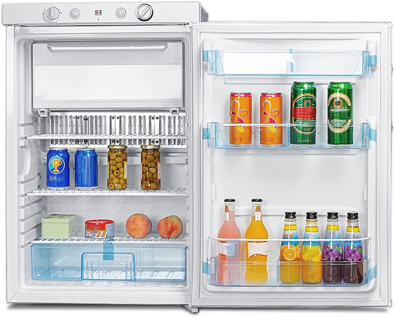 Smad Frigo Trimixte 12V 220V Gaz, 100L, Frigo Gaz Camping Car, Réfrigérateur Gaz avec Congélateur, pour Camping Car, Caravane, Cabanon, Chalet, Blanc