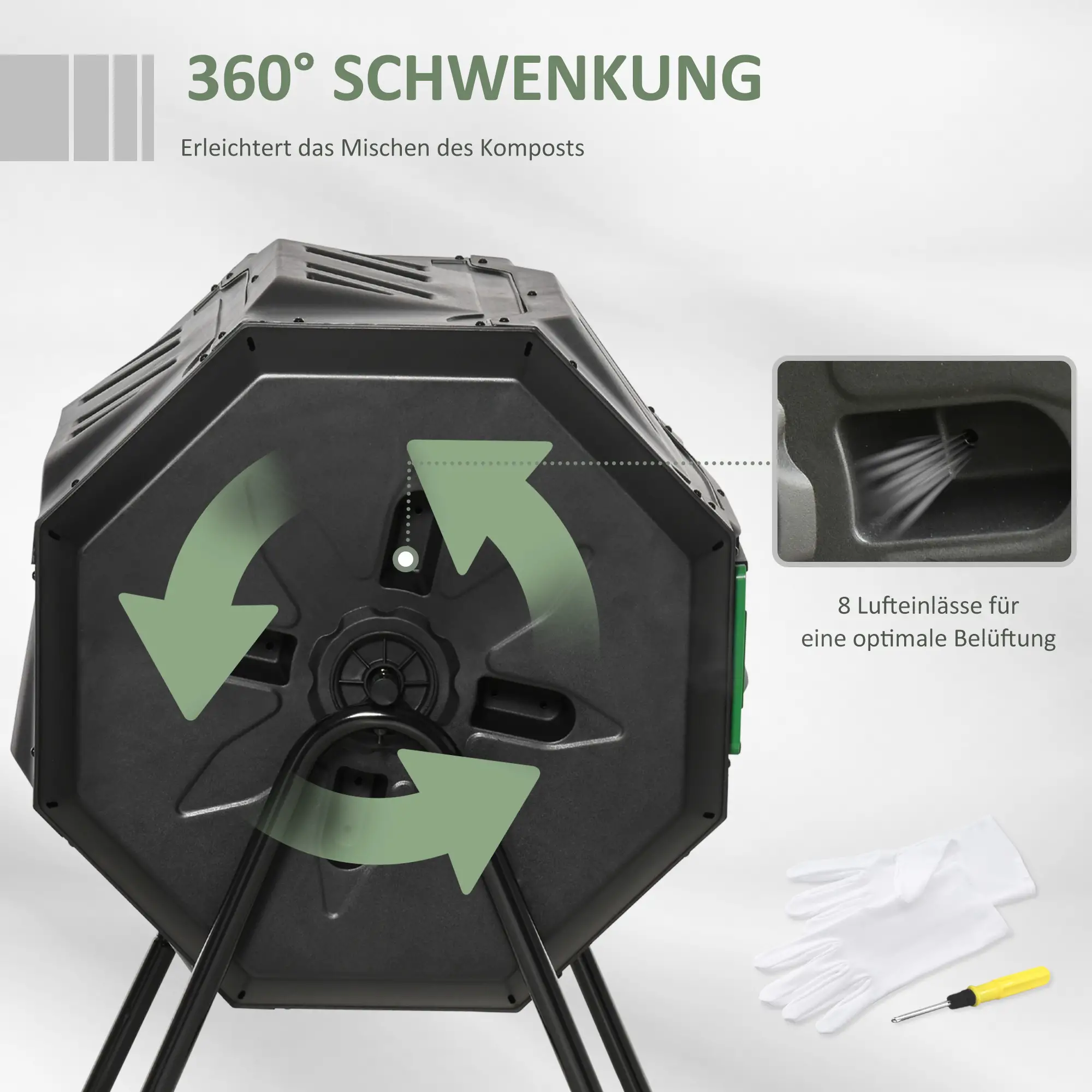 Outsunny Trommelcomposter met 2 kamers 360�� draaibaar