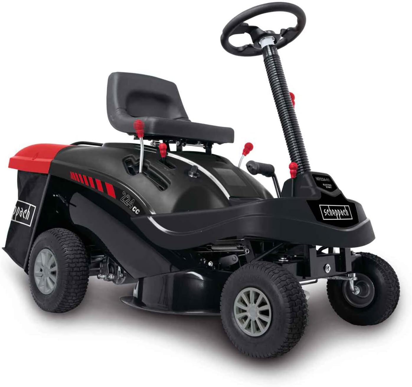 Scheppach Benzin Rasentraktor Aufsitzmäher MR224-61 | 6,8PS | Schnittbreite 61cm | 5-Fach Höhenverstellung | E-Start | 150 L Fangsack | 4X Vorwärts / 1xRückwärtsgang | Rasenmäher Aufsitzrasenmäher
