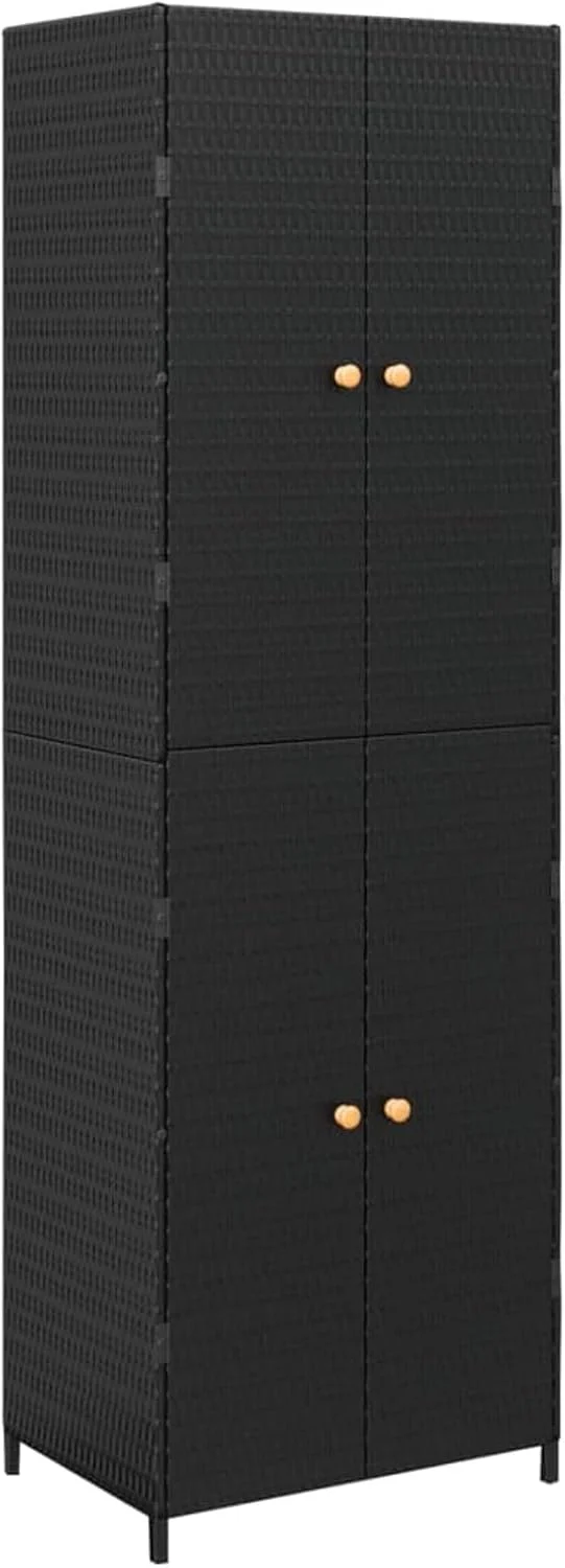 Armario de almacenaje de jardín ratán PE Negro arcones para Jardin Exterior 59x40x180 cm