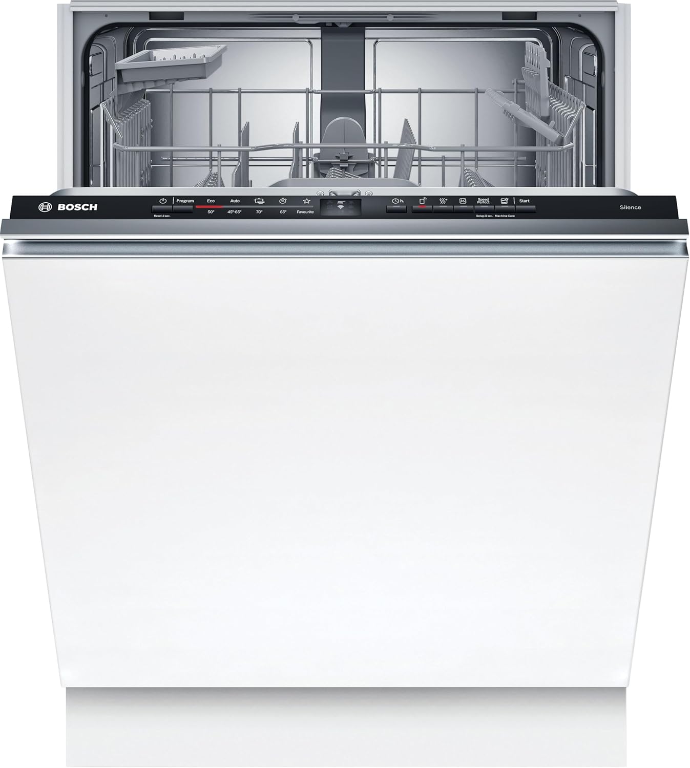 Bosch SMU4ETS08E, Serie 4, Smarter Unterbau-Geschirrspüler 60 cm, Besteckkorb, Spülmaschine mit Programmassistent, besonders Leise, höhenverstellbarer Oberkorb, Automatische Türöffnung, Edelstahl