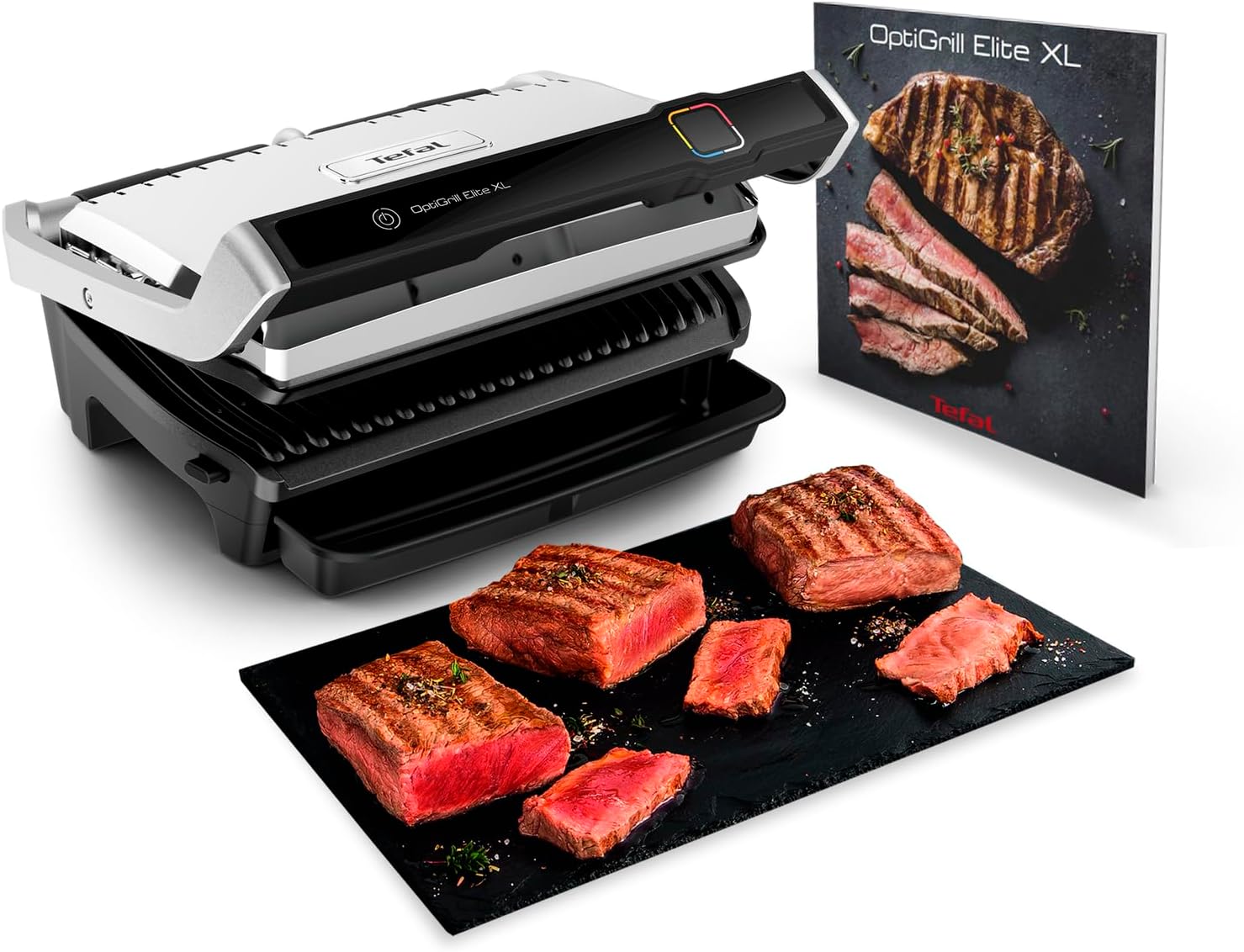 Tefal OptiGrill Elite XL Kontaktgrill, 16 Programme, Digitales Display mit Garstufenanzeige, abnehmbare XL-Platten, Grillboost-Funktion, intuitive Bedienung, Elektrogrill, Edelstahl, GC760D12