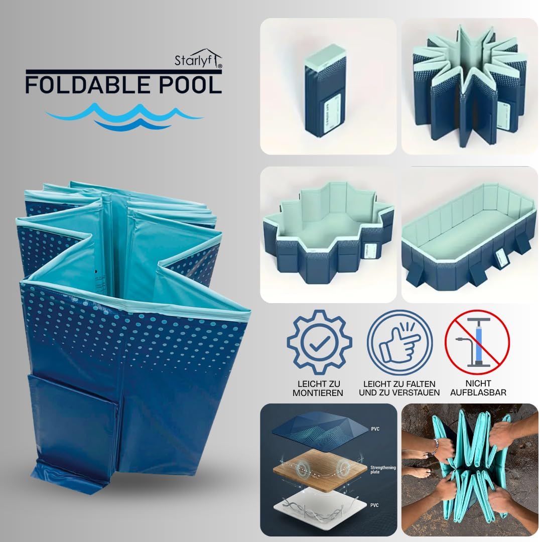 INDUSTEX Planschbecken Foldable Pool, 130 x 90 x 45 cm, Kinderbecken, Tragbarer Hundepool, Faltbarer Pool, Badewanne, Pool Spielzeug, Geeignet für Kinder, mittelgroße Haustiere