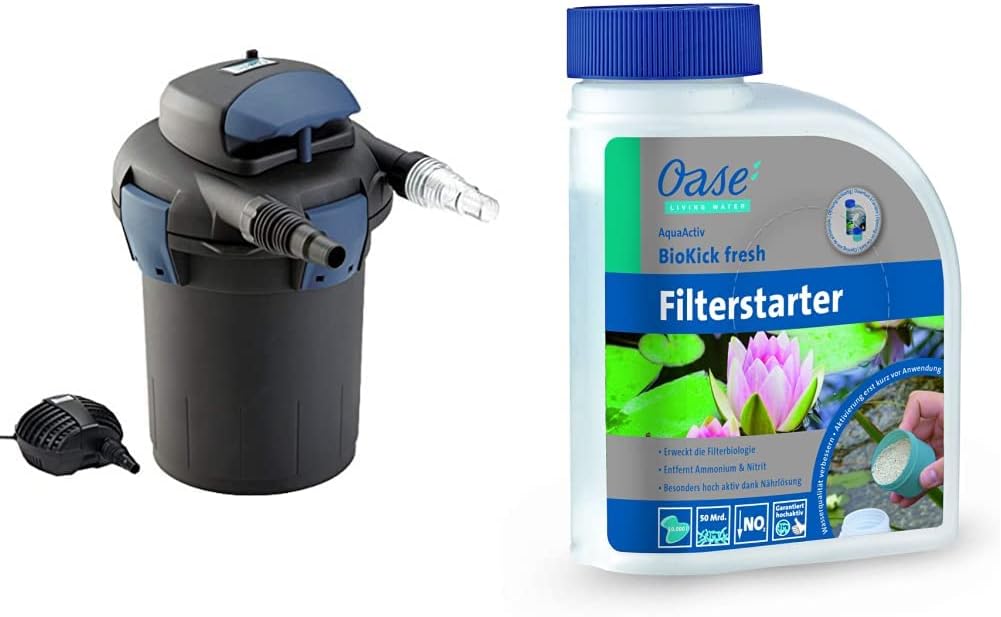 OASE 50499 Druckfilter BioPress Set 4000, Teichfilter Filterset zur effektiven und raschen Algenbekäpfung, Komplettset inkl Filterpumpe und UVC Klärer