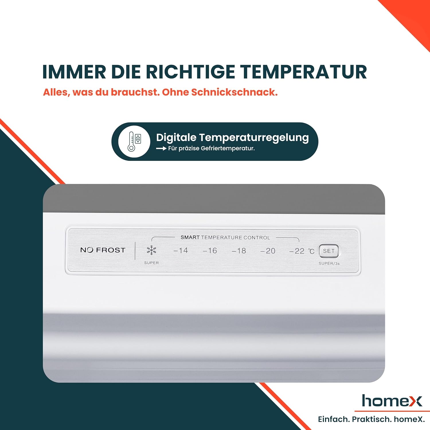 homeX Gefrierschrank NoFrost, Tiefkühlschrank groß - 161L Nutzinhalt, 4-Sterne Gefrieren, Freezer No Frost, Gefrierschränke freistehend, Super-Frost-Funktion, leise 39 dB, silber, FSN1611E-S