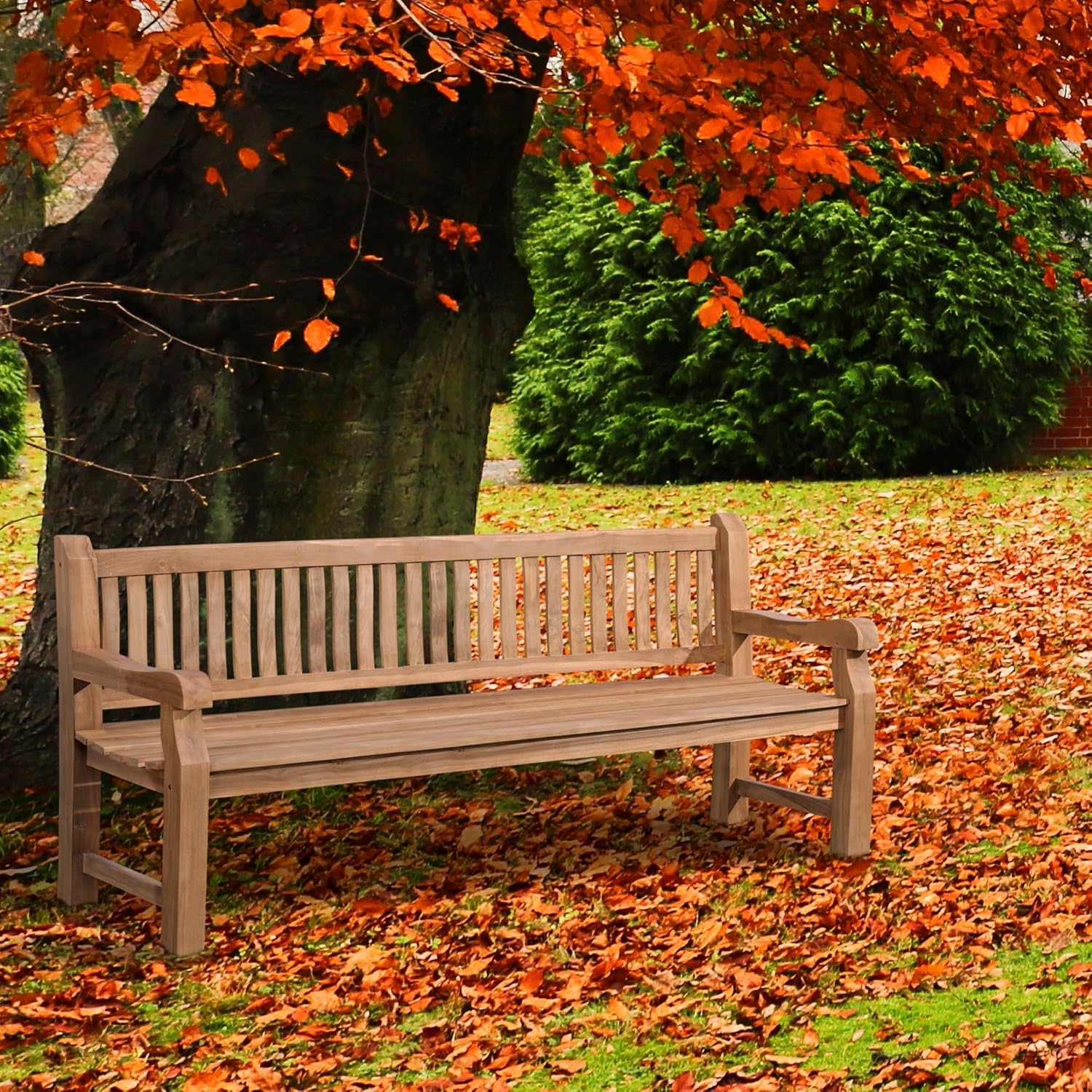 CLP Teakbank Jackson V2 I Wetterfeste Holzbank mit Rückenlehne I Stabile Gartenbank aus massivem Teakholz, Farbe:Teak, Größe:220 cm