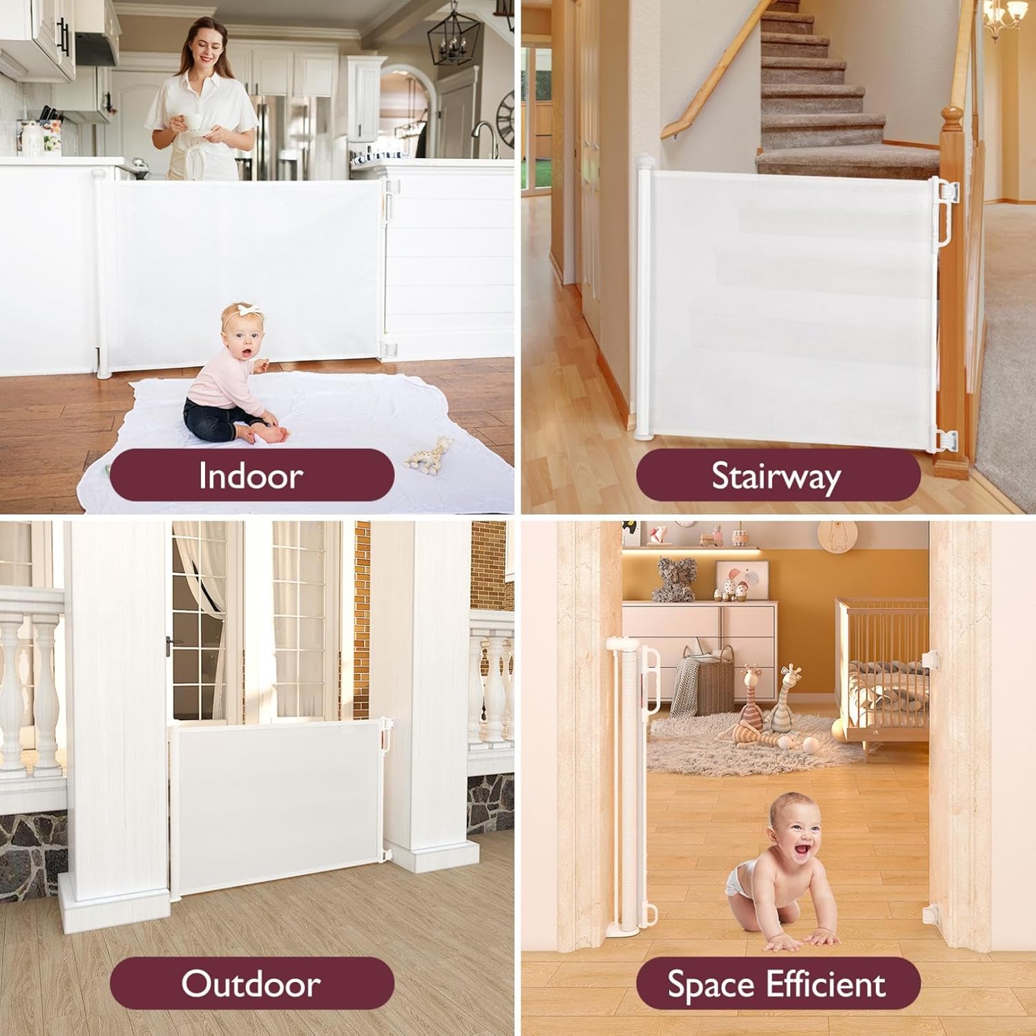 Momcozy Treppenschutzgitter Ausziehbare für Babys (Aktualisiert), 0-140 cm, 83 cm Hoch Baby Absperrgitter Treppenschutzrollo, Einhndig Bedienbar, Geeignet für Treppen/Türen/Innen & Auen, Grau