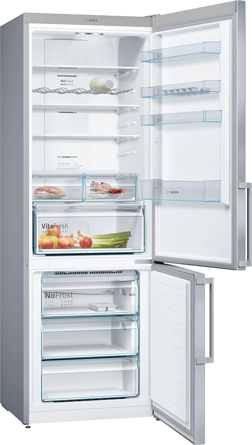 Bosch Serie 4 - Frigorífico combinado, NoFrost, alto 203 x ancho 70 cm, 438 L, Tecnología VitaFresh, Blanco - KGN49XIDQ
