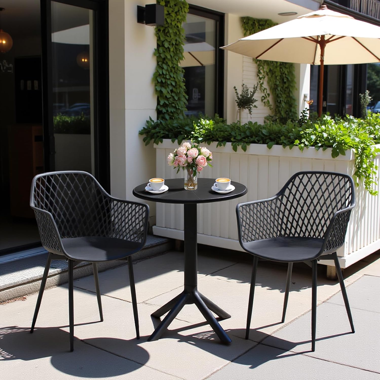 Gartenstuhl 6er Set, Outdoor Stuhl mit Armlehne, Armlehnensessel Loungesessel Lehnstühle, Gartenstühle 120 kg belastbar, Schwarz