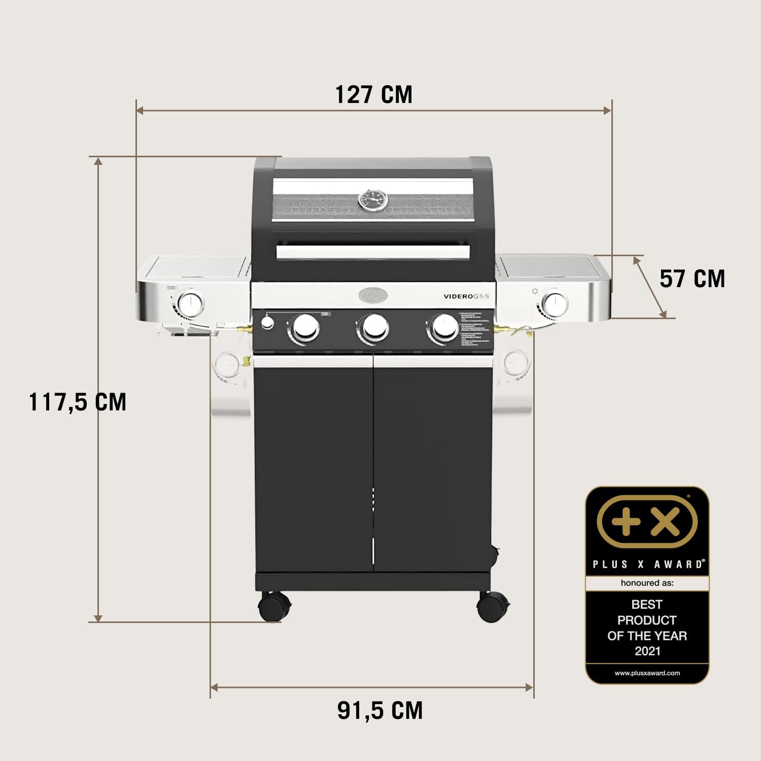 RÖSLE Elektrogrill BBQ-Portable Videro E2-P, tragbarer Tischgrill mit 2 Brennern, Warmhalterost und Deckel mit Glaseinsatz, pulverbeschichteter Stahl, schwarz/silbern