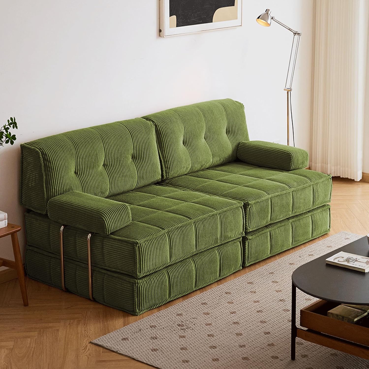 6 in 1 Schlafsofa 160x100cm,Klappbare Matratze 200x160cm mit festem Rahmen, bequemer ausklappbarer Futon, 4-Sitzer Gästesofa modularer Loveseat ohne Federkern für Wohnzimmer