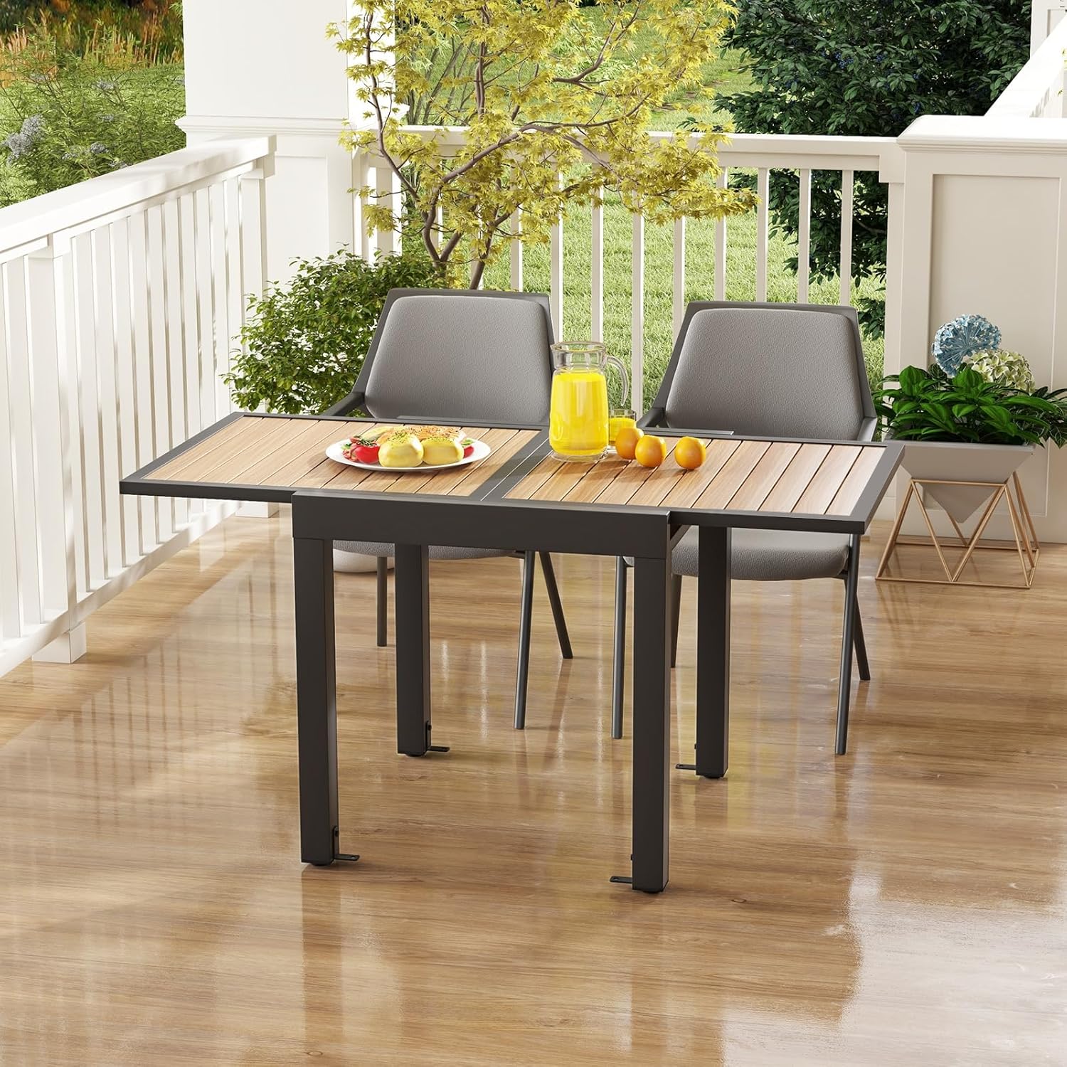 COSTWAY Gartentisch Aluminium ausziehbar, 80/160x80cm, wetterfester Esstisch mit Tischplatte in Holzoptik, rechteckiger Terrassentisch für 4-6 Personen, Ausziehtisch für Garten, Terrasse