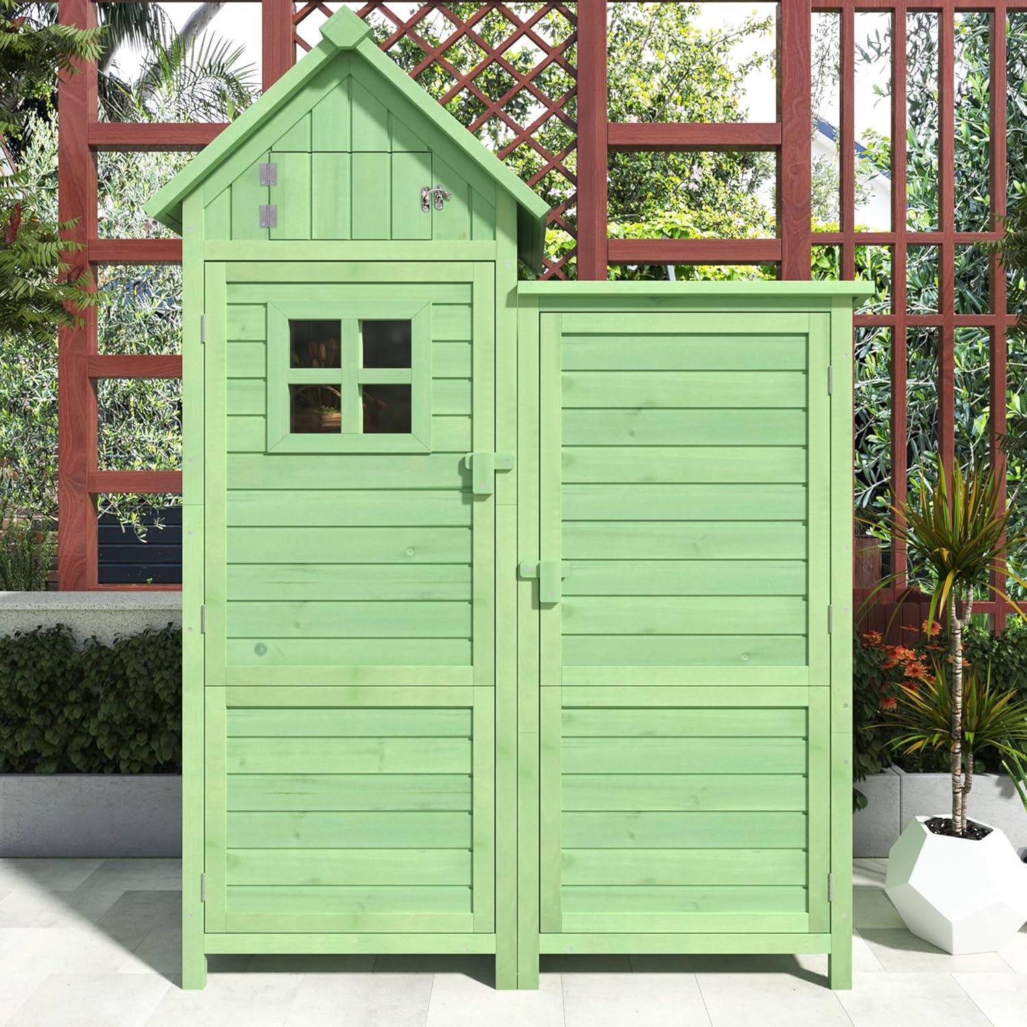 Gerätehaus Gartenschrank Geräteschuppen Geräteschrank, BxT: 118x54cm, 118X54X173cm (BxTxH), wetterfest, Holz, PVC-Dach (Set, 1 St., 1 x Geräteschrank) (Grünes)