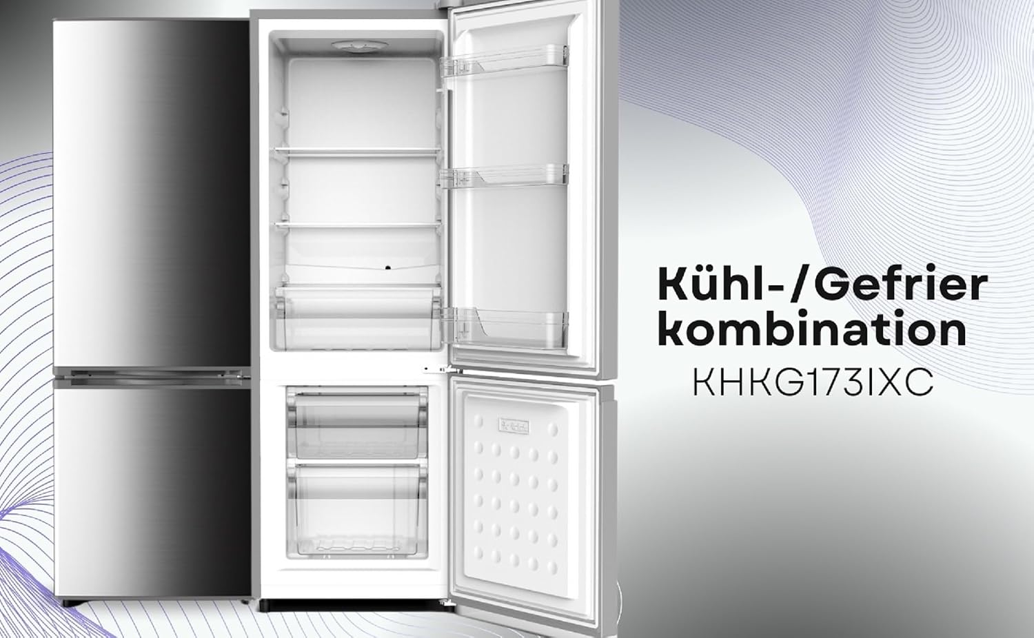 PKM Freistehend Kühl-Gefrierkombination KHKG173IXC Inox 161L LED Beleuchtung 145 cm Energieklasse C